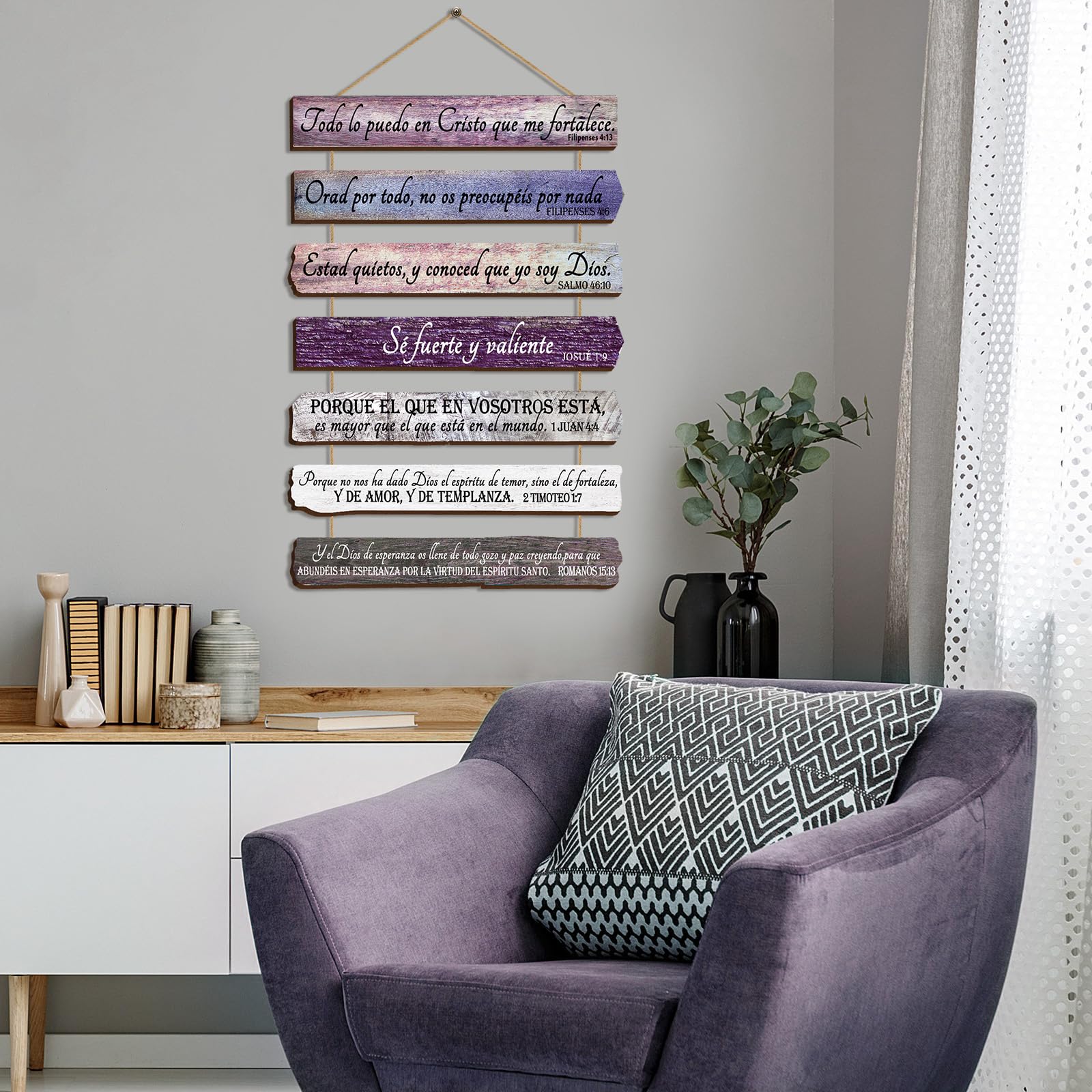 Yookeer Spanish Christian Wall Art Office Inspirational Purple Spanish Wooden Bible Verses Bedroom Purple Scripture Wall Art Med