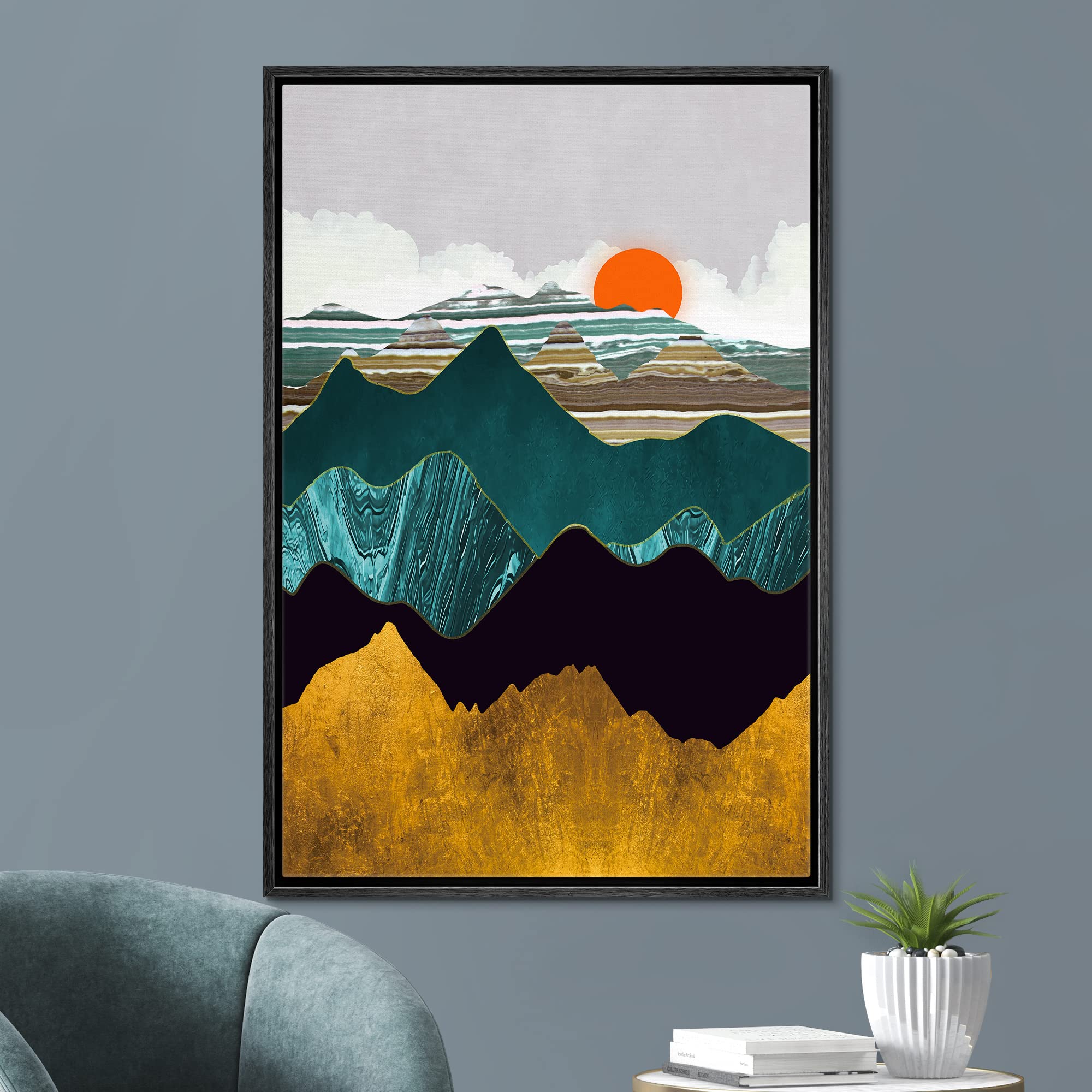 Signford Framed Canvas Print Wall Art Geometric Marble Mountain Landscape Nature Wilderness Illustrations Modern Art Decorative