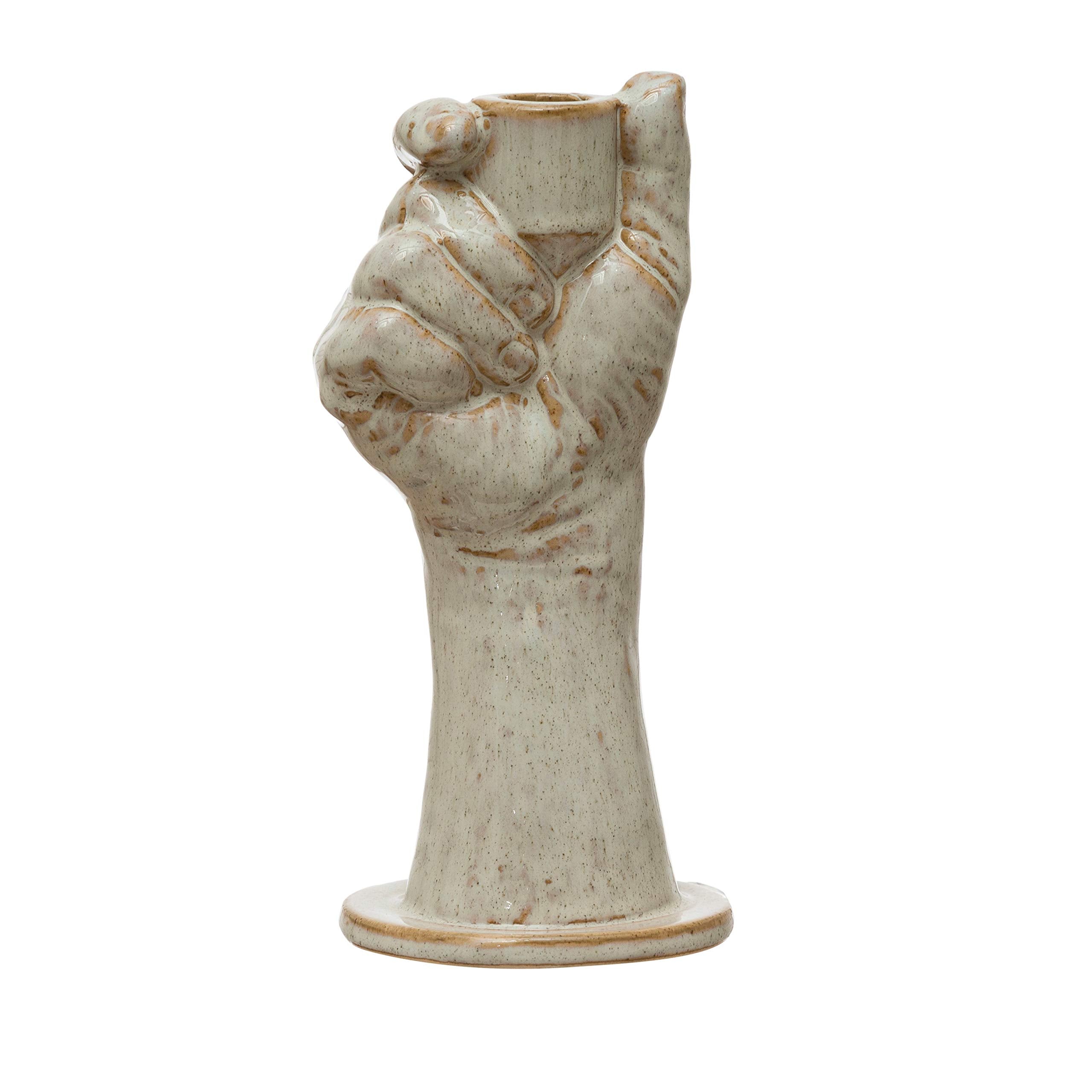 Bloomingville Stoneware Hand Taper Holder, Reactive Glaze, Cream Color (Each One Will Vary) D  cor