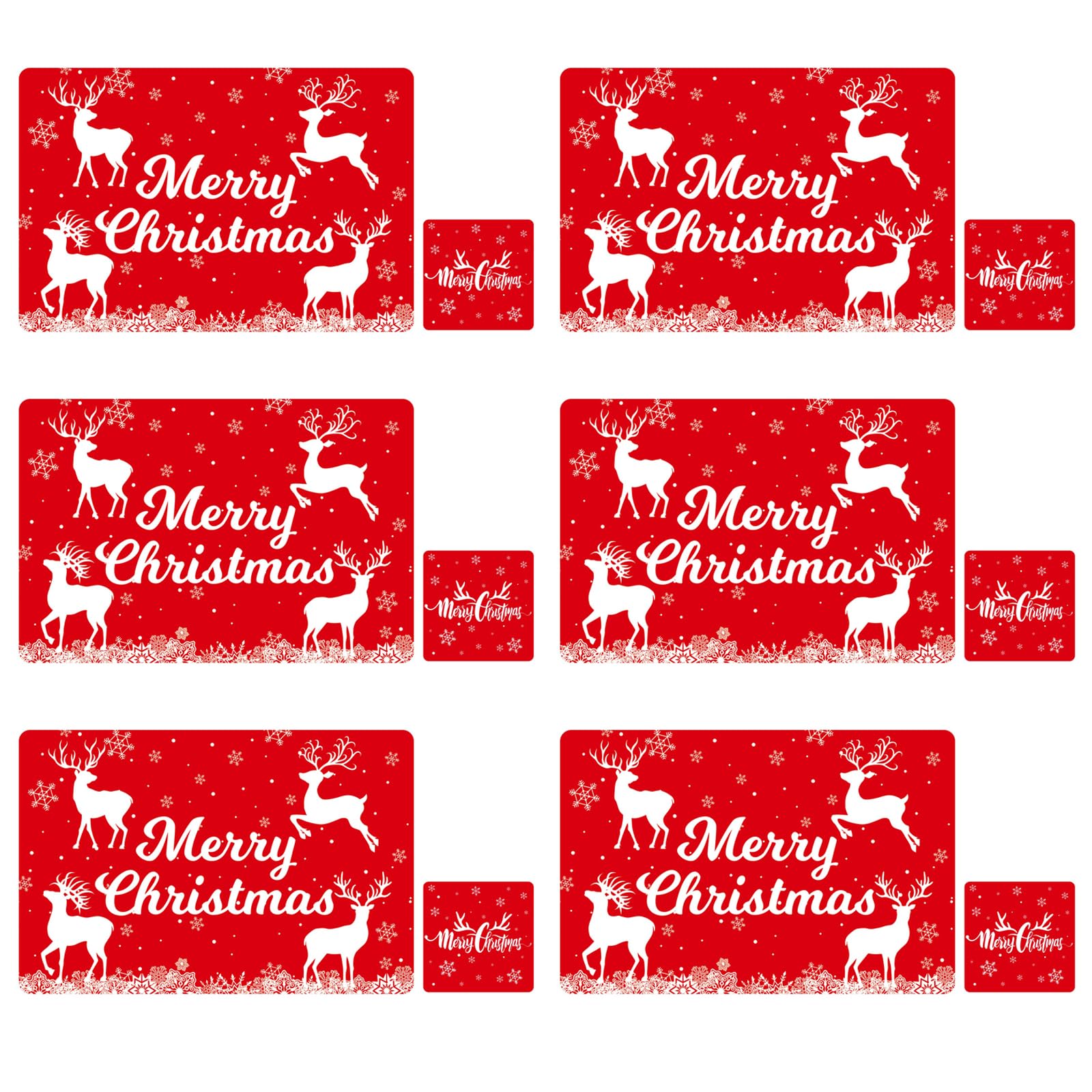 12Pcs Christmas Pvc Placemats Coasters Set, Rectangular Reindeer Elk Snowflake Dining Table Place Mats, Washable Heat-Resistant