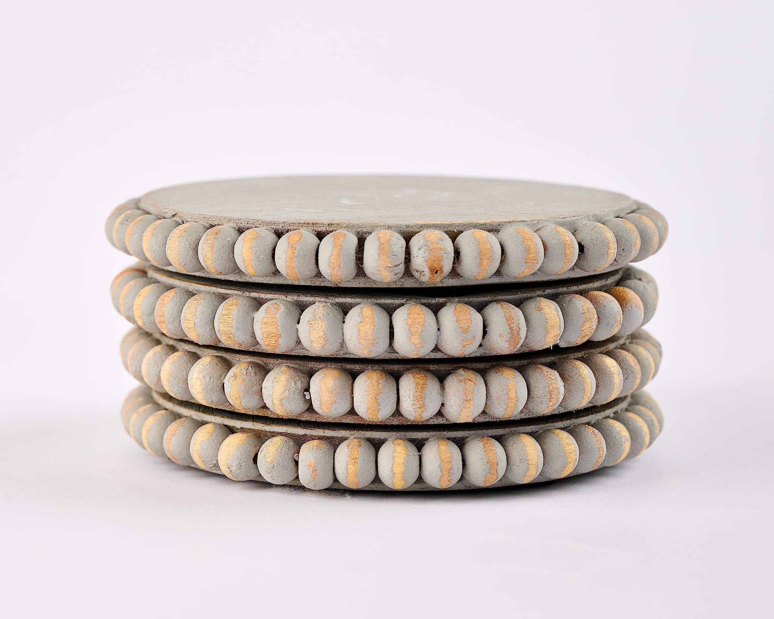 Mud Pie 42500044G Gray Beaded Wood Coaster  4 3/4'' Dia