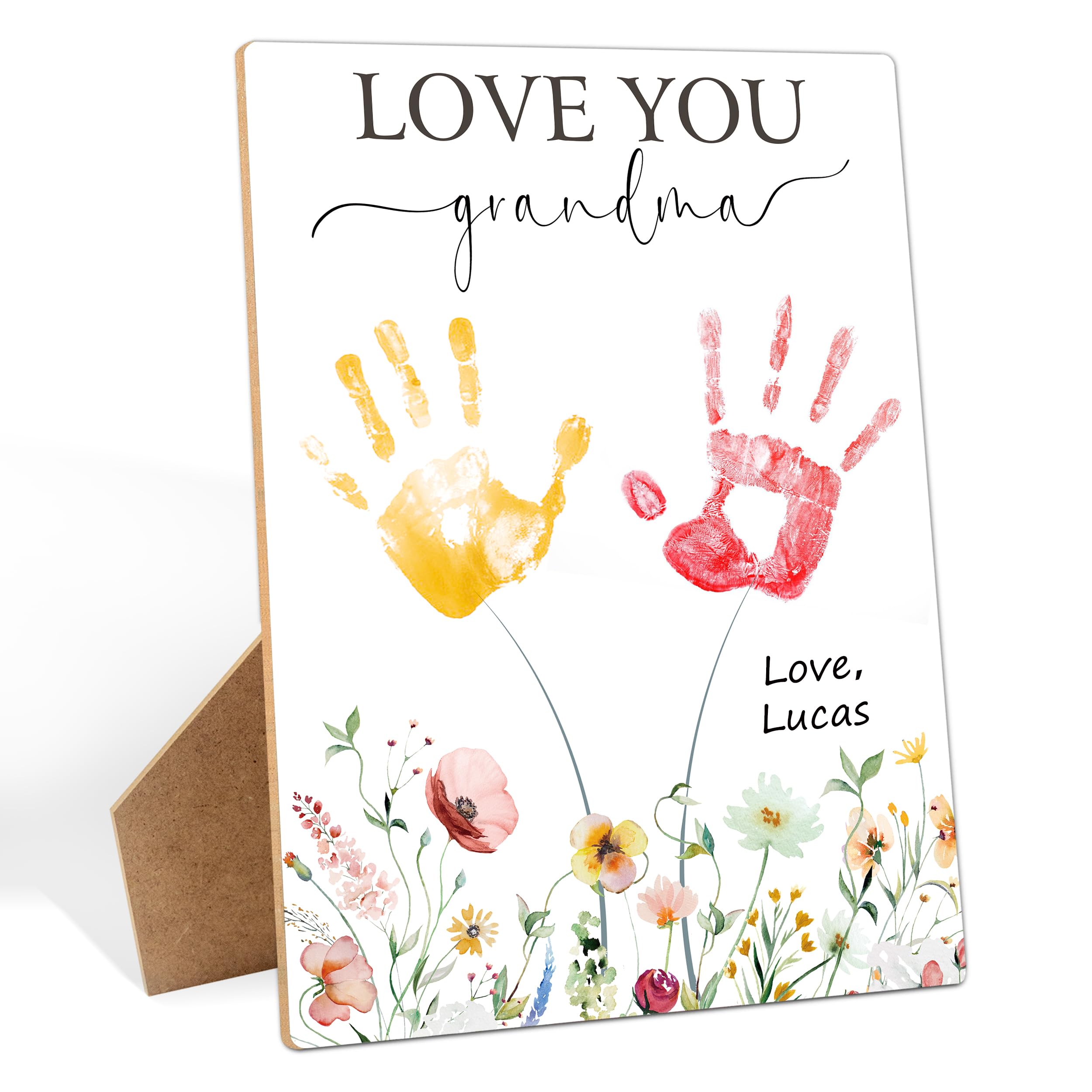 I Love You Grandma Themed Handprint Art Keepsake Making Sign with Stand 9x12, Mothers Day Crafts for Classroom Family Activities