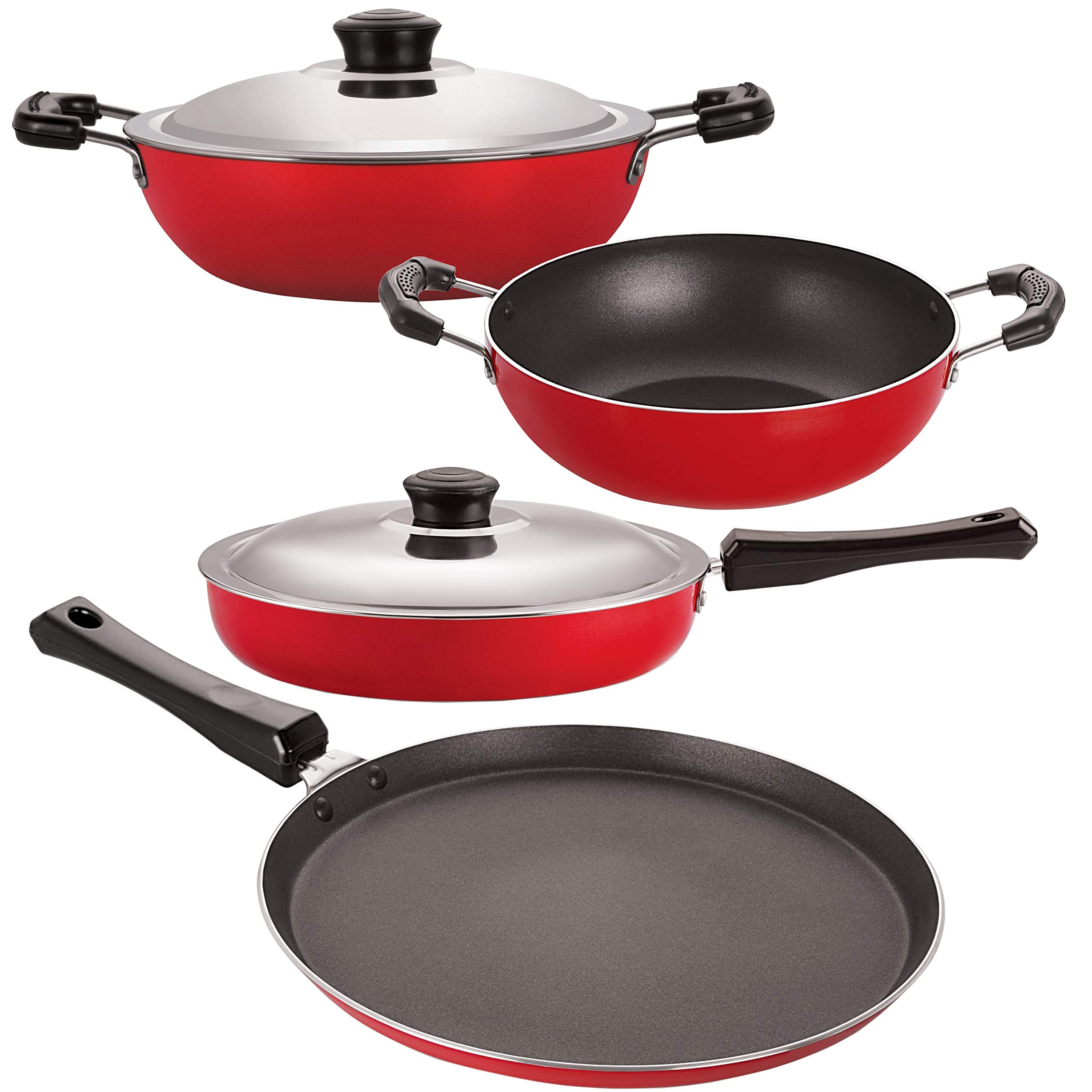 Nirlon 3 Layer NonStick Coated Aluminium 4 Piece Kitchenware Essential Gift Set With Bakelite Handle