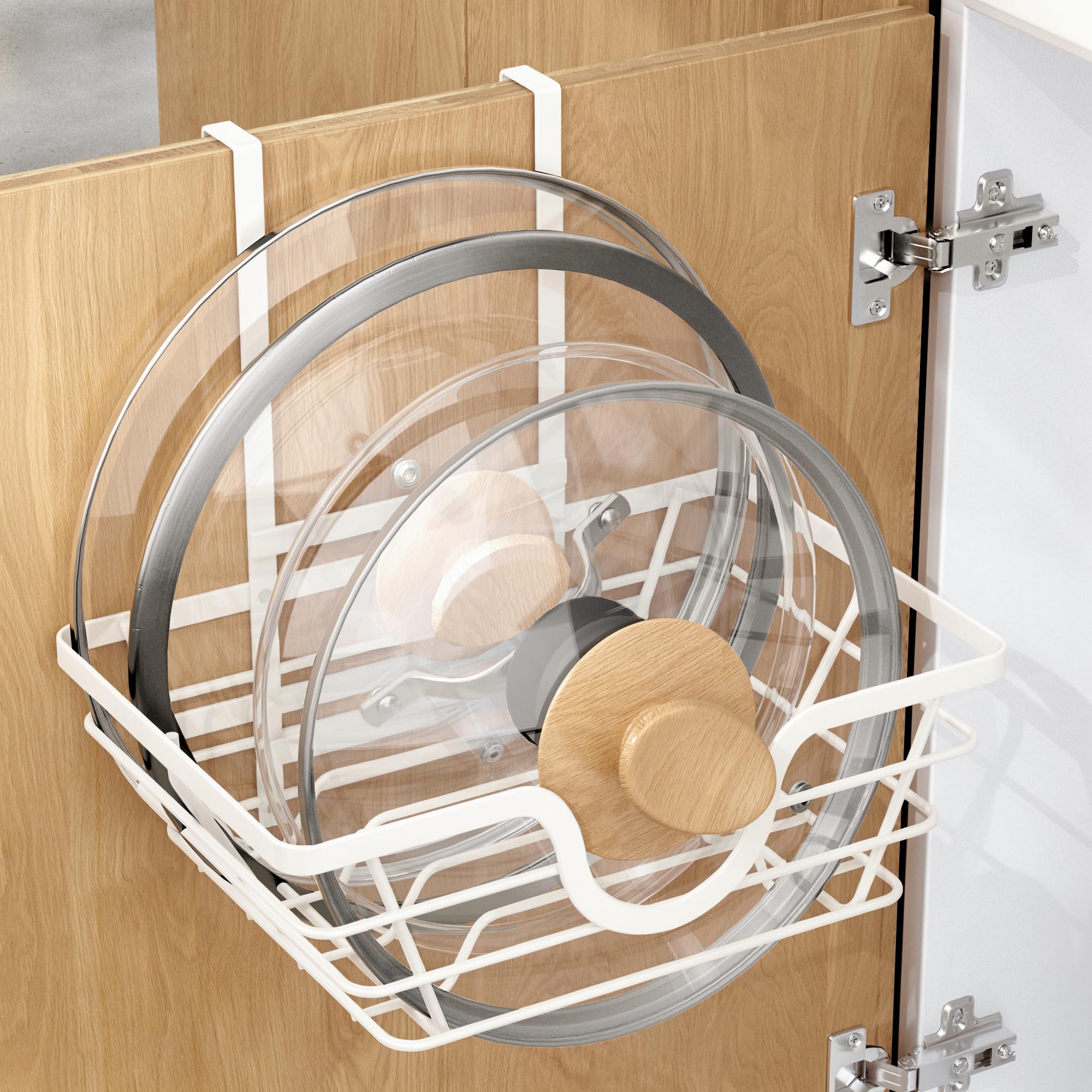 TIDIIABODE Lid Organizer, Adjustable Kitchen Pot Lid Holder Inside Cabinet, Kitchen Cabinet Organizer Hanging for Food Storage C