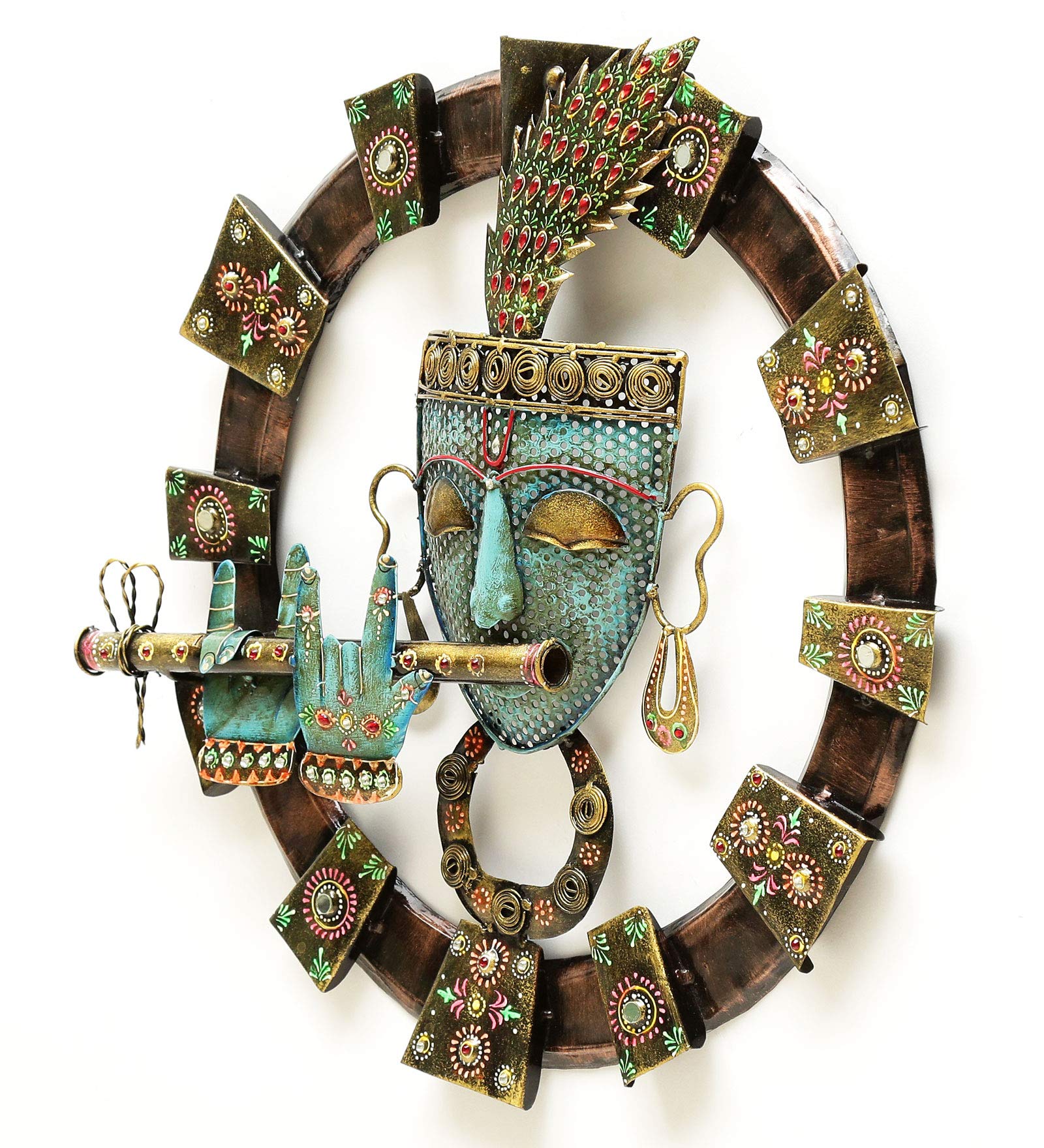 Desert Art Iron Krishna Wall Hanging In Blue Colour(48.26 X5.08 X48.26) Cm