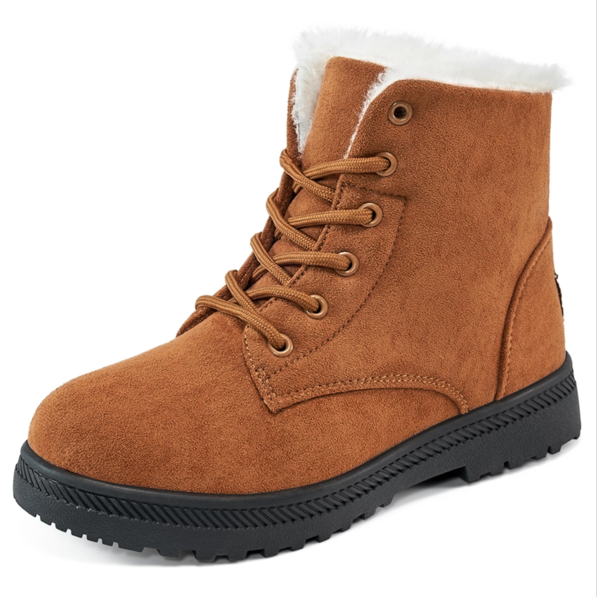 Harence Winter Snow Boots For Women Comfortable Outdoor Anti-Slip Ankle Boots Suede Warm Fur Lined Booties Lace Up Flat Platform