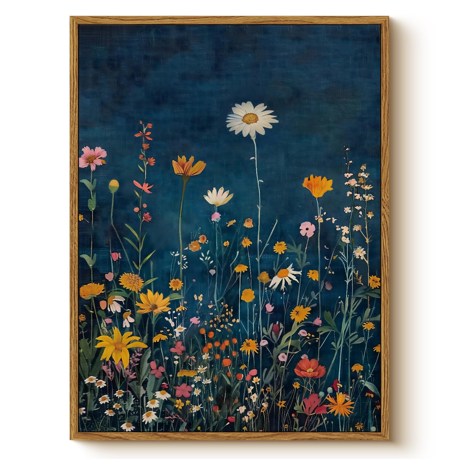 Whasayart Vintage Framed Canvas Wall Art Blue