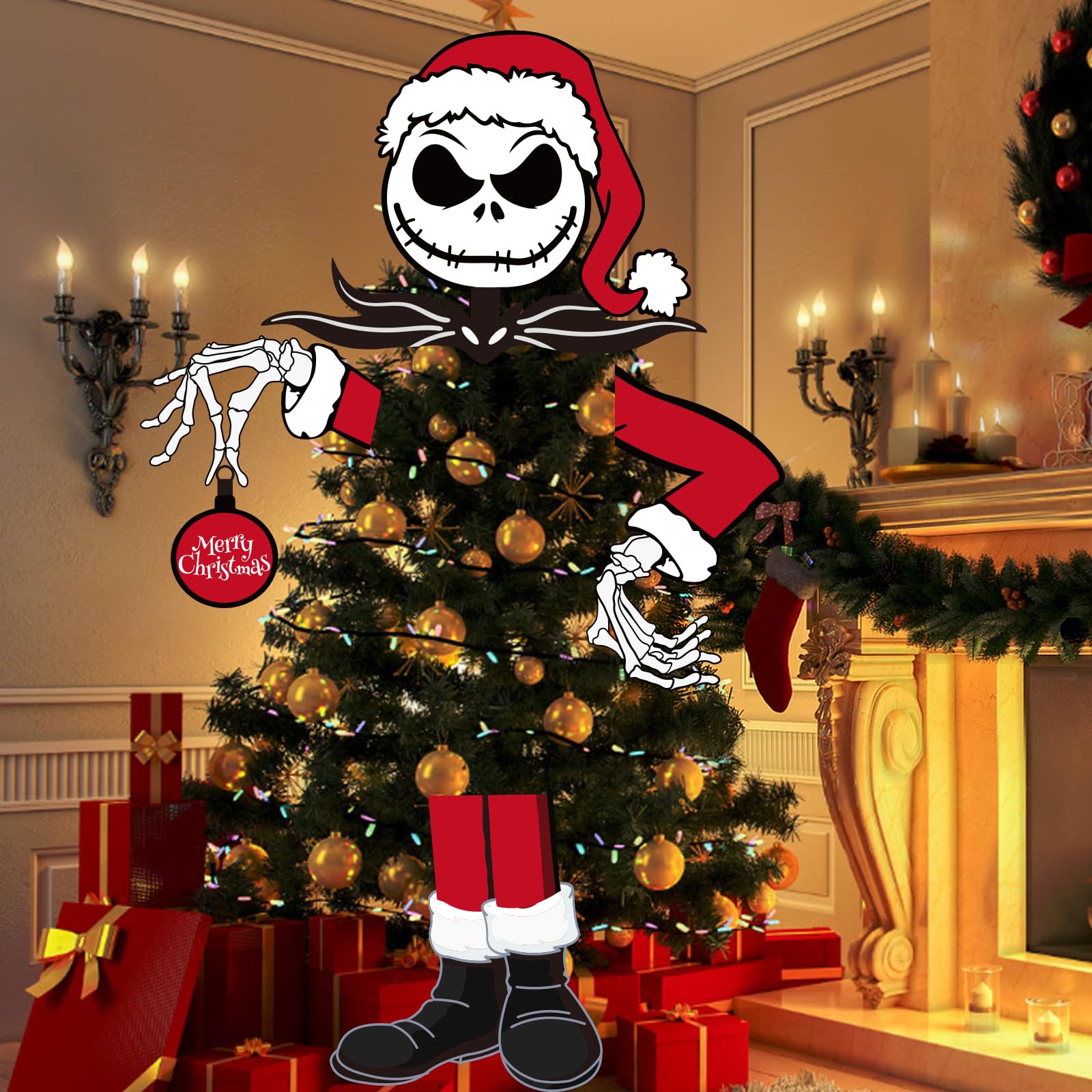 OFIHIDO Large Christmas Tree Topper,Gothic Halloween Christmas Decor for Tree,Halloween Christmas Decorations