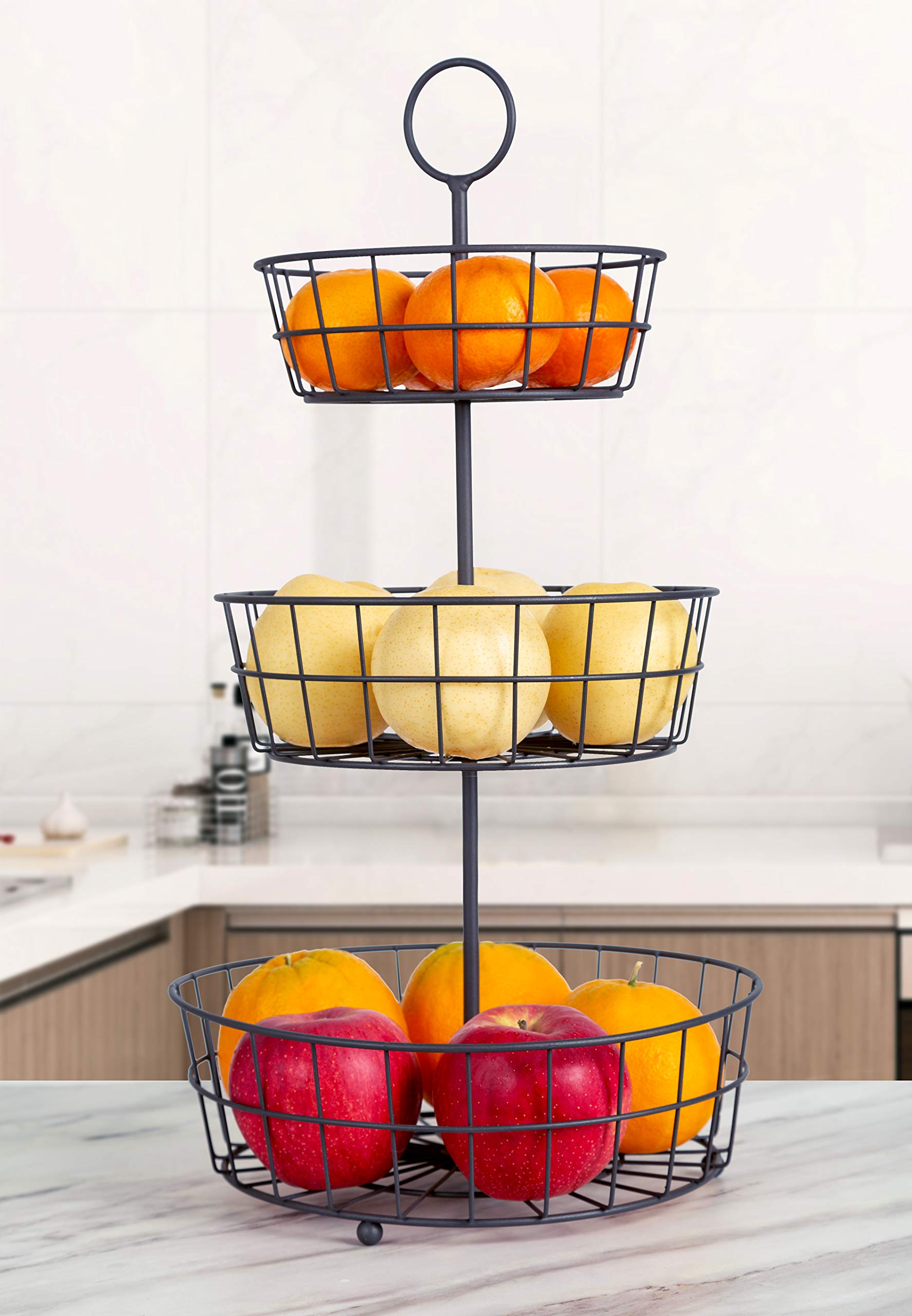 Hanze 3-Tier Wire Fruit Basket Bowl, Detachable Vegetable Bread Basket Display Storage Stand, Design For Kitchen, Bathroom Organ