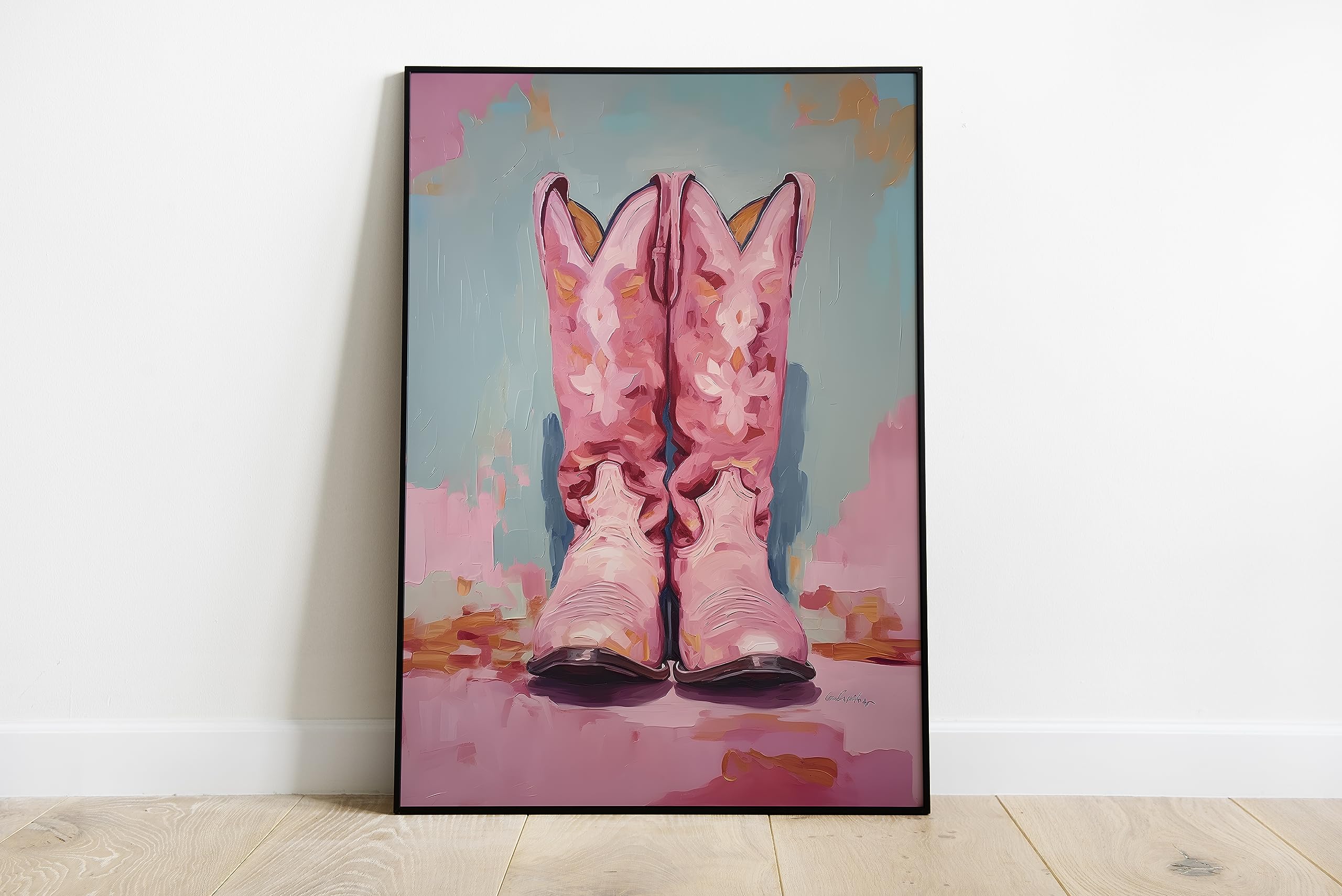 Twodays Pink Cowgirl Boots Room Decor, Girly Western Paintings For Apartment, Coastal Cowboy Boot Wall Art Prints For Teen Girls