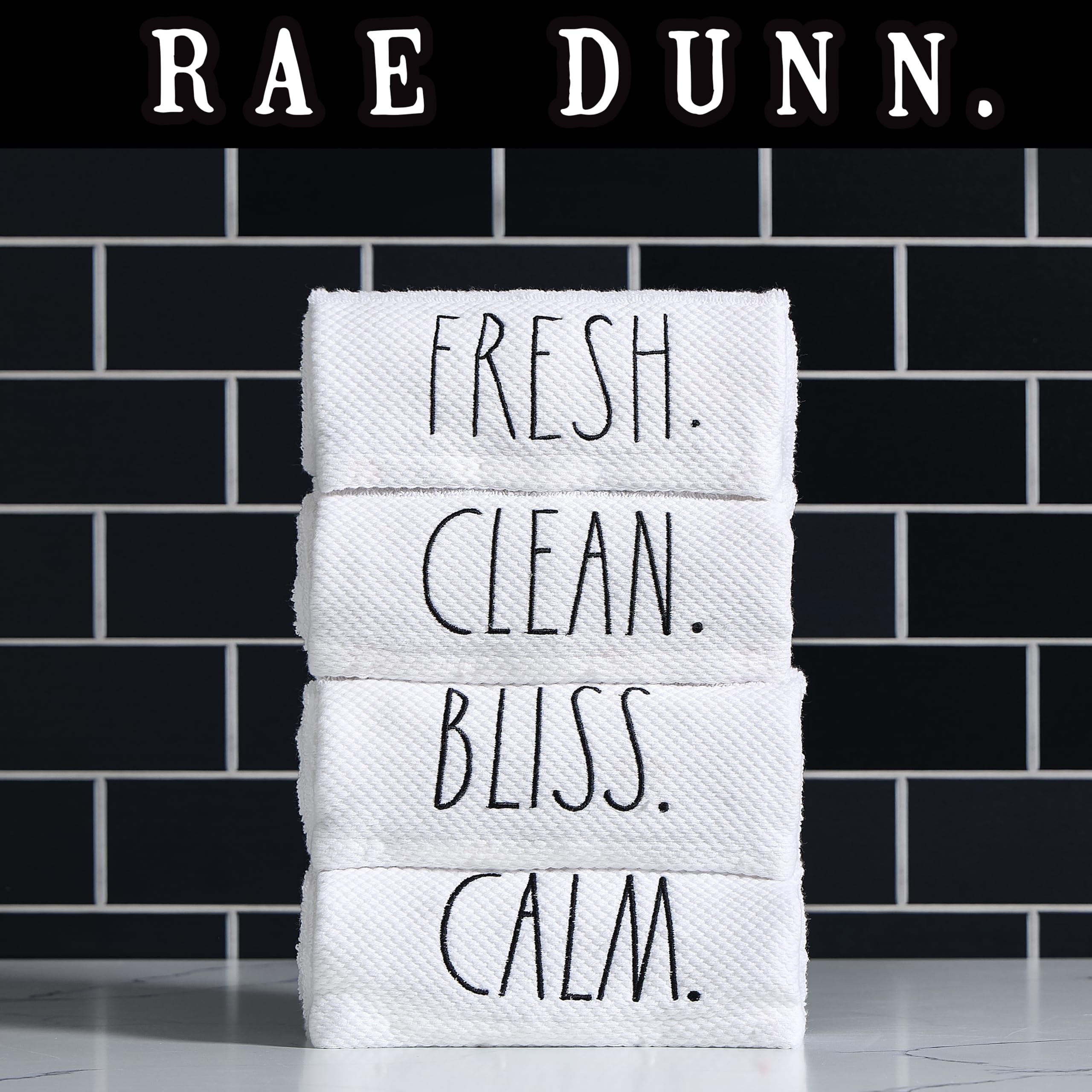 Rae Dunn Hand Towels, Embroidered Decorative Hand Towel For Kitchen And Bathroom, 100% Cotton, Highly Absorbent, 4Pack, 16X28, E