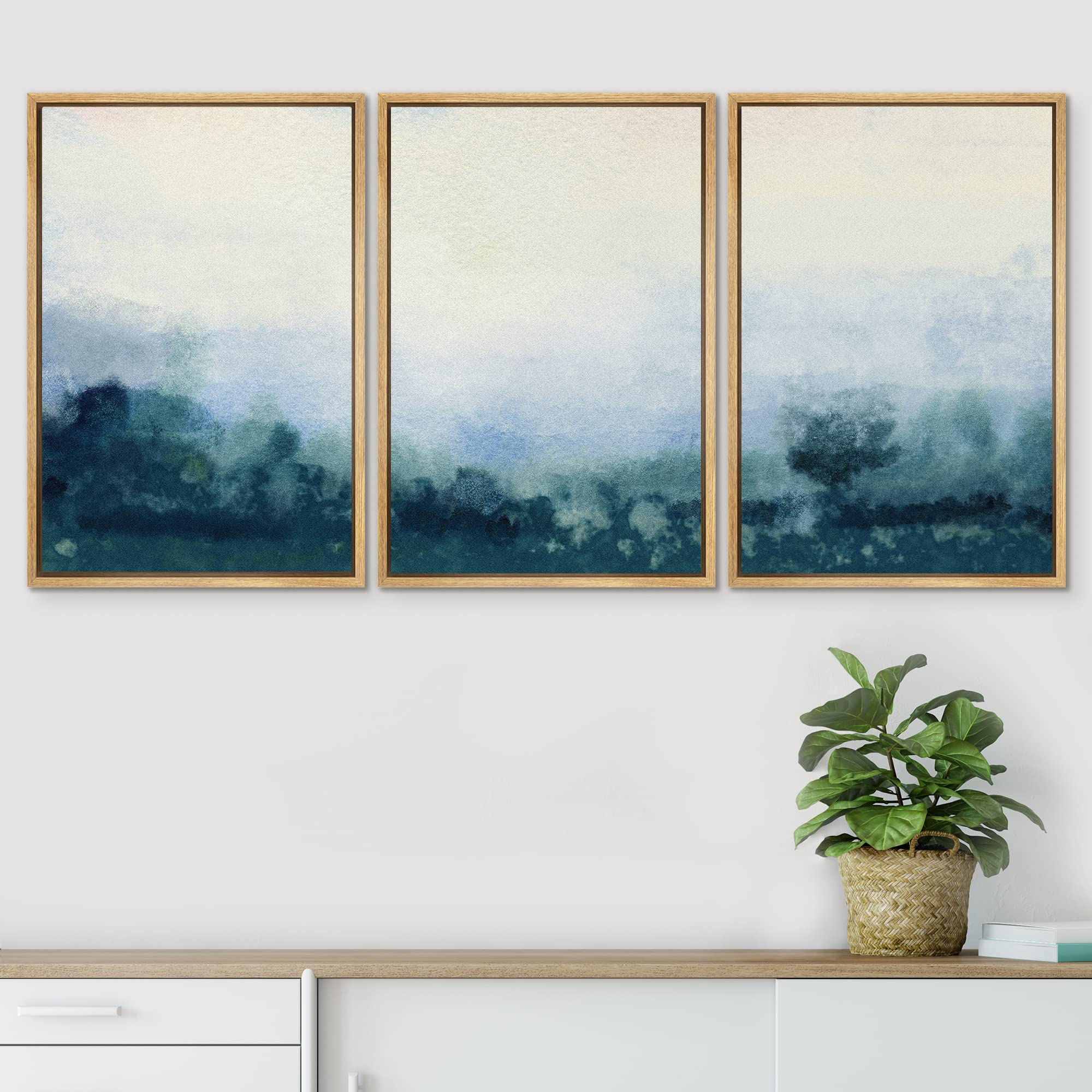 Signwin Framed Canvas Print Wall Art Pastel Blue Minimal Paint Stroke Landscape Abstract Shapes Illustrations Minimalism Decorat