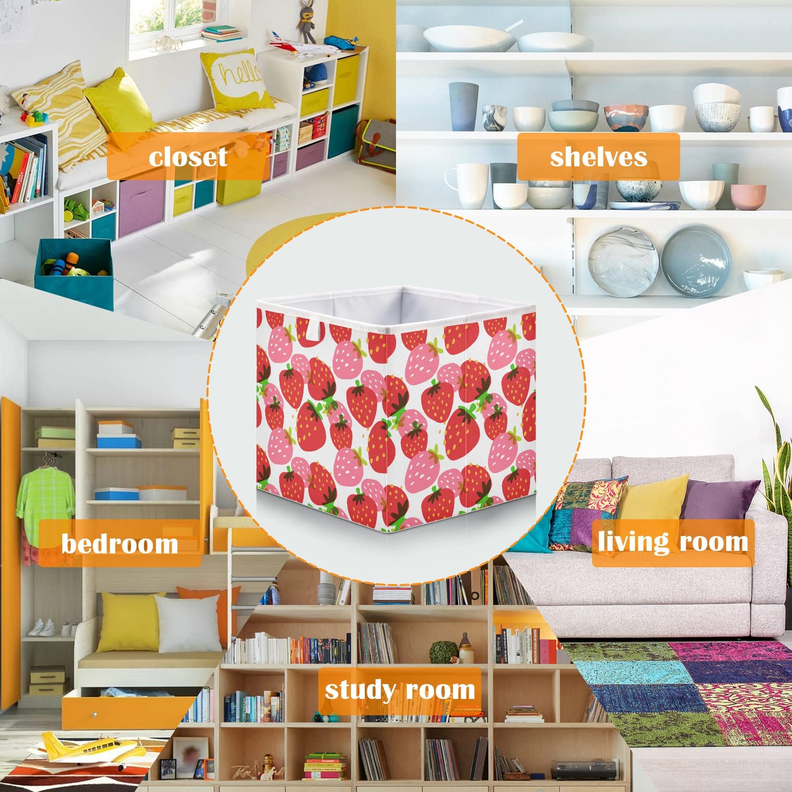 Blueangle Beautiful Strawberry Cube Storage Bin, 11 X 11 X 11 In, Large Collapsible Organizer Storage Basket For Home D  Cor