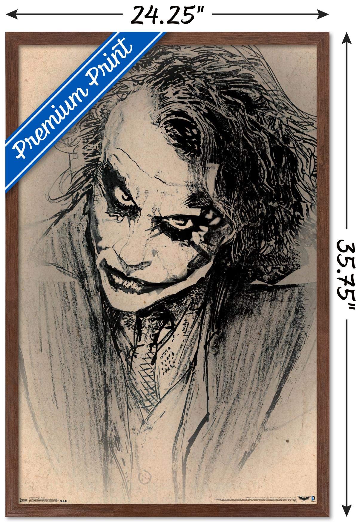 Trends International Dc Comics Movie-The Dark Knight-The Joker-Sketch Wall Poster, 22.375'' X 34'', Mahogany Framed Version