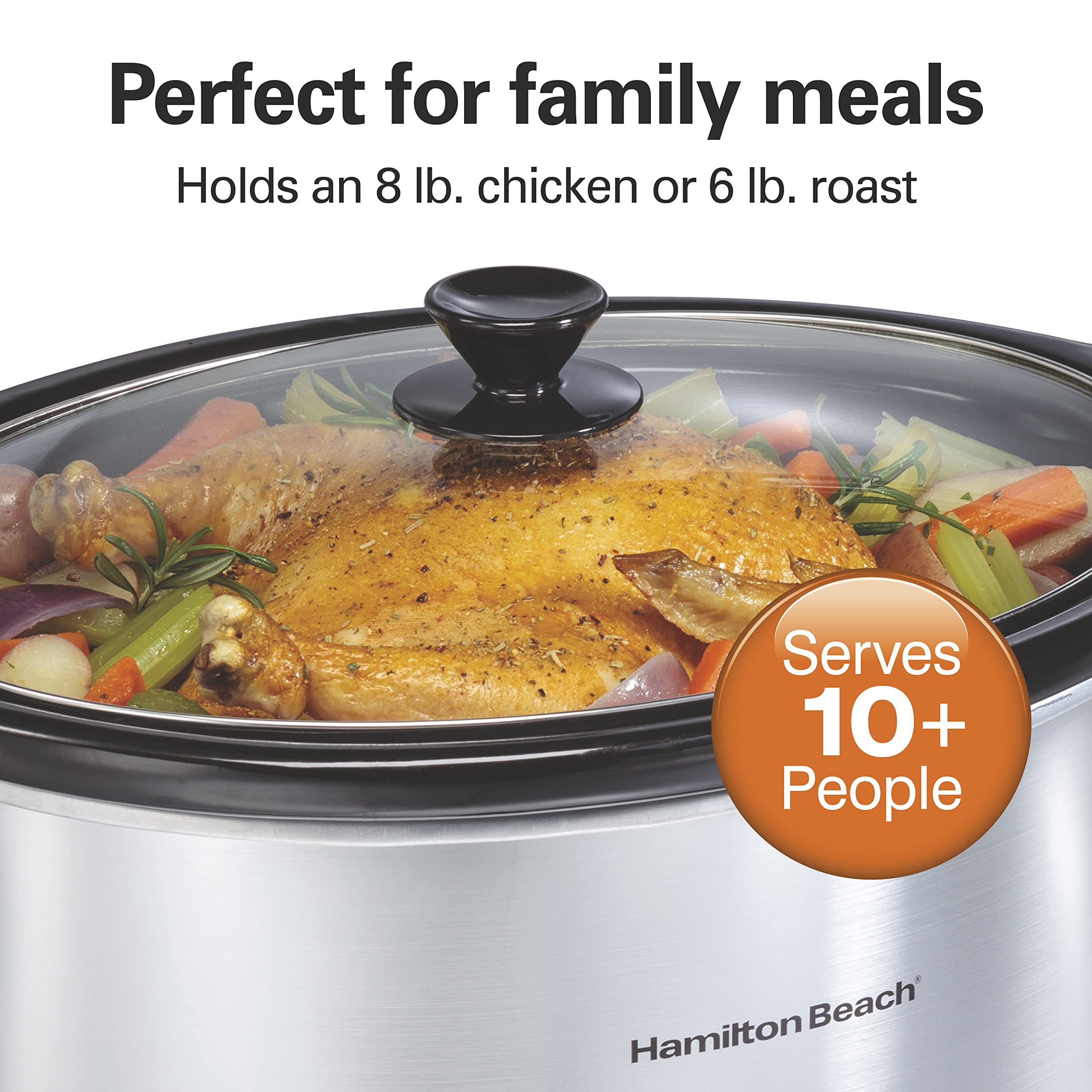 Hamilton Beach 8 Quart Programmable Slow Cooker With Three Temperature Settings, Dishwasher Safe Crock And Lid, Silver (33480)
