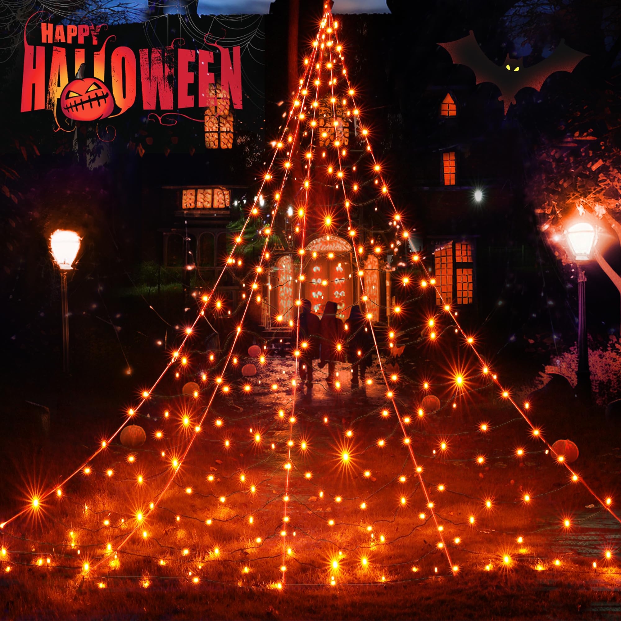 BlcTec Halloween Giant Spider Web Lights, 19.7ft x 14.7ft Lighted Black Spider Web with 250 LED, Sturdy Wire Halloween Web Light