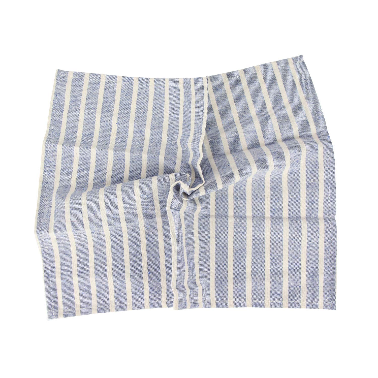 Infei Broad Striped Cotton Blended Dinner Cloth Napkins - Set Of 12 (40 X 30 Cm) - For Events & Home Use (Blue)