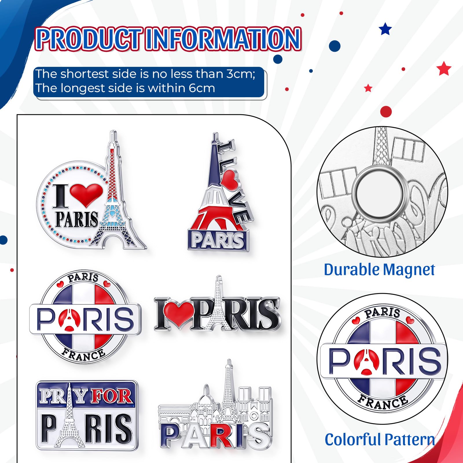 Konohan 6 Paris Magnet for Refrigerator Eiffel Tower Magnetic Souvenirs France Travel Gifts Decorative Magnet Collectible Souven