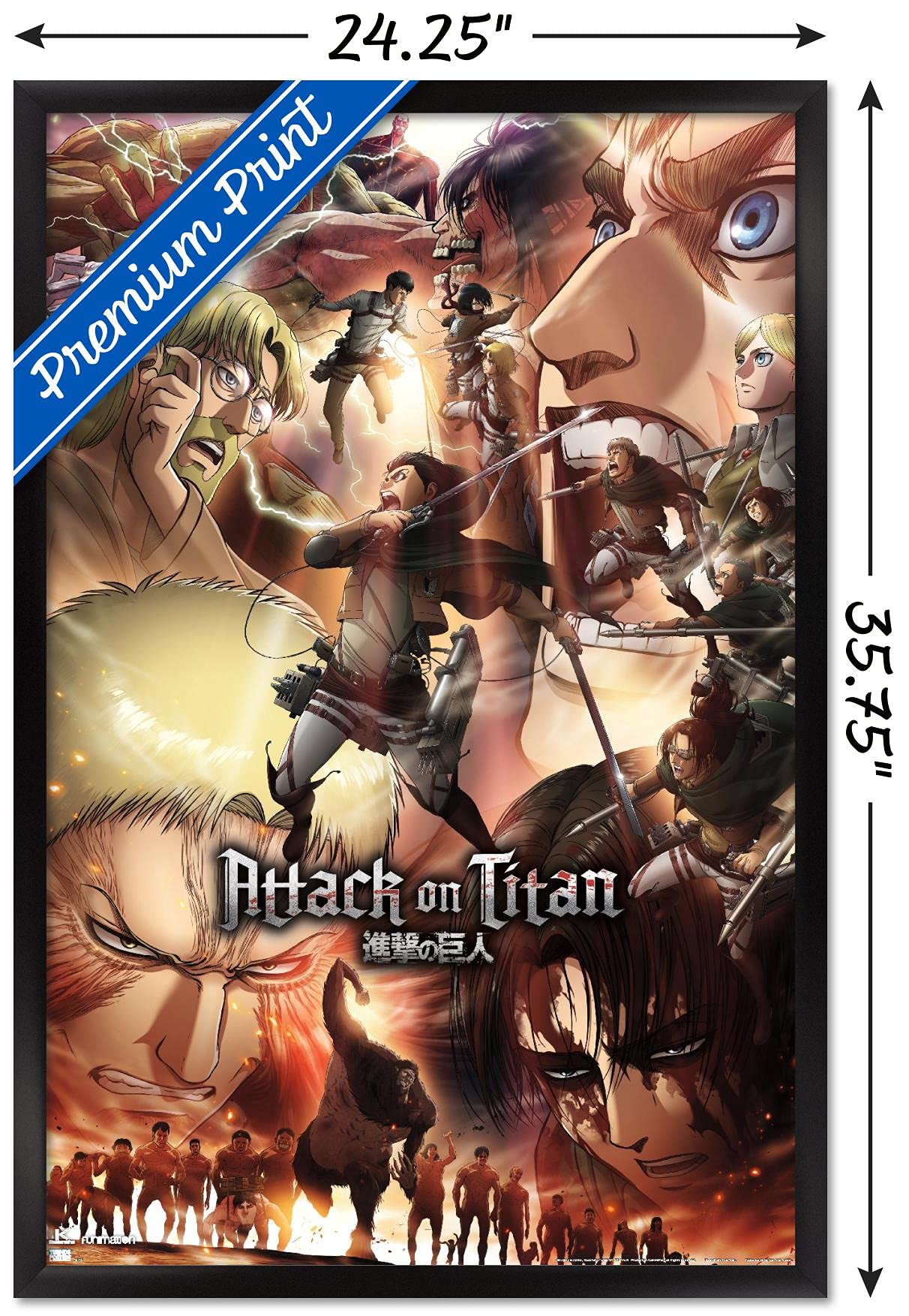 Trends International Attack On Titan: Season 3 - Key Art Wall Poster, 22.37'' X 34.00'', Black Framed Version