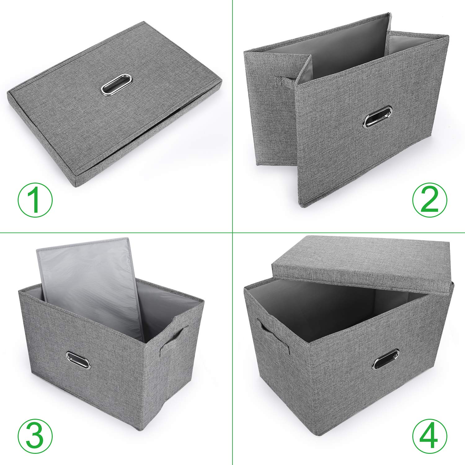 Valease Linen Fabric Collapsible Storage Bins with Removable Lids and Handles  Washable Storage Box Containers Baskets Cube with Cover for Bedroom Closet Office Living Room Nursery (Grey  Medium)