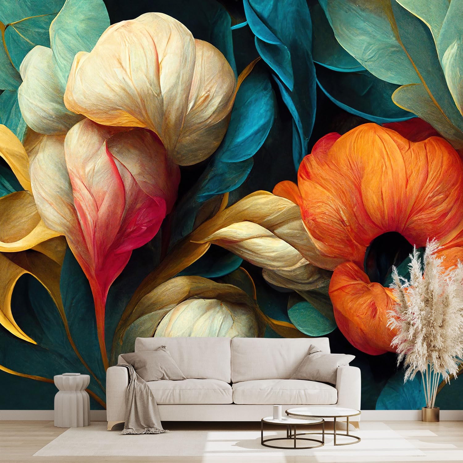 WXHFM - 3D Floral Wallpaper Flowers Large wall Mural for Bedroom - 160x108(Not Peel and Stick)