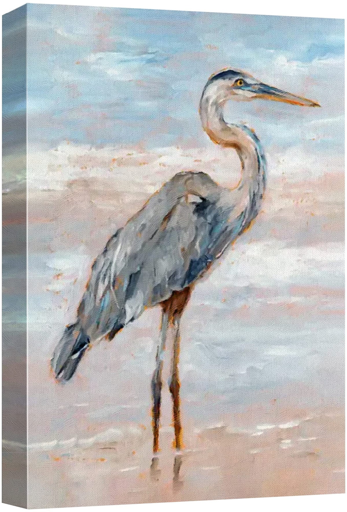 Wall26 Canvas Print Wall Art Pastel Sky Beach Shore Wave Crane Bird Nature Wilderness Illustrations Modern Art Decorative Multic