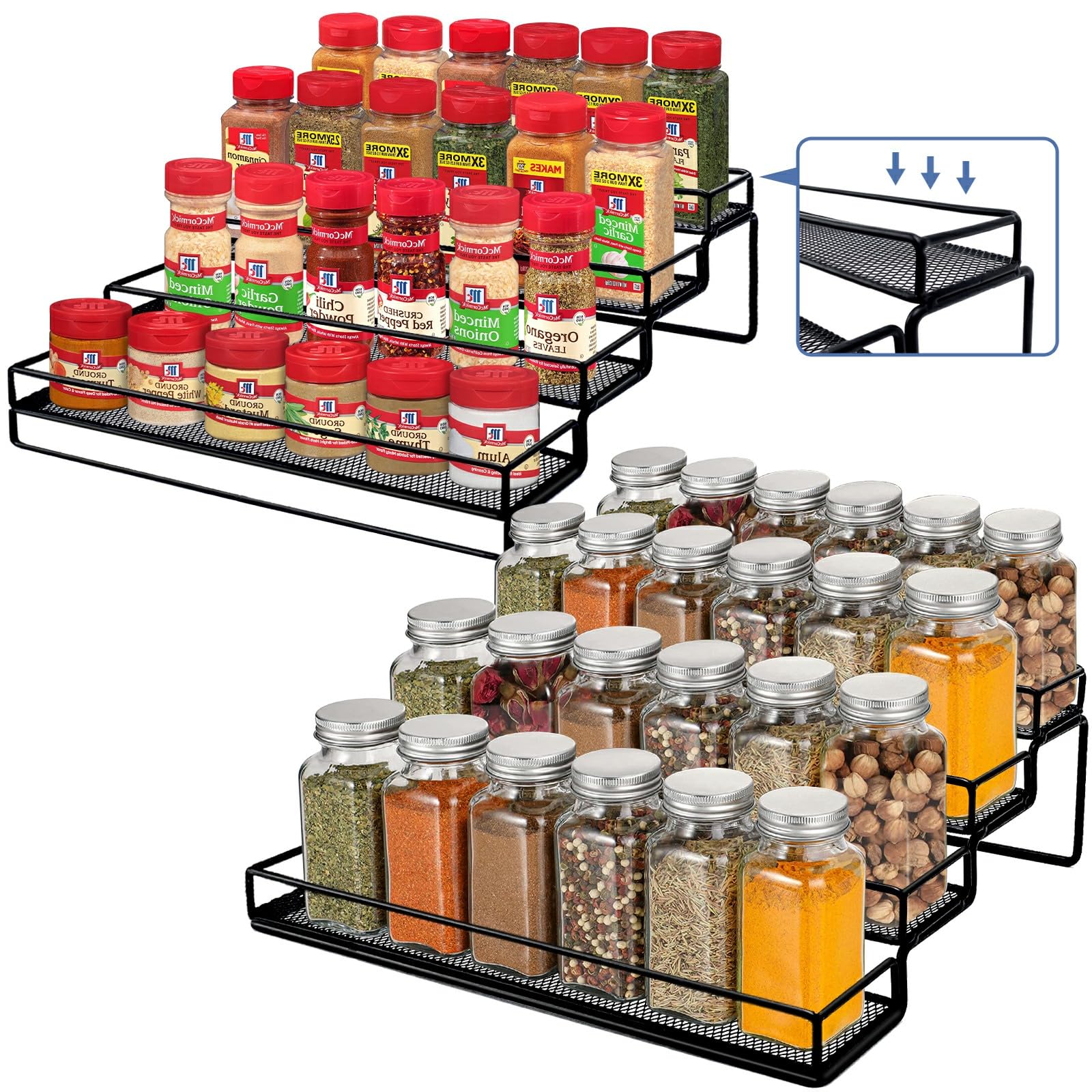 IFELS Spice Rack Organizer for Cabinet, 4 Tier Seasoning Organizer, Expandable Shelf,Step Storage Holder, Kitchen Cabinet Counte