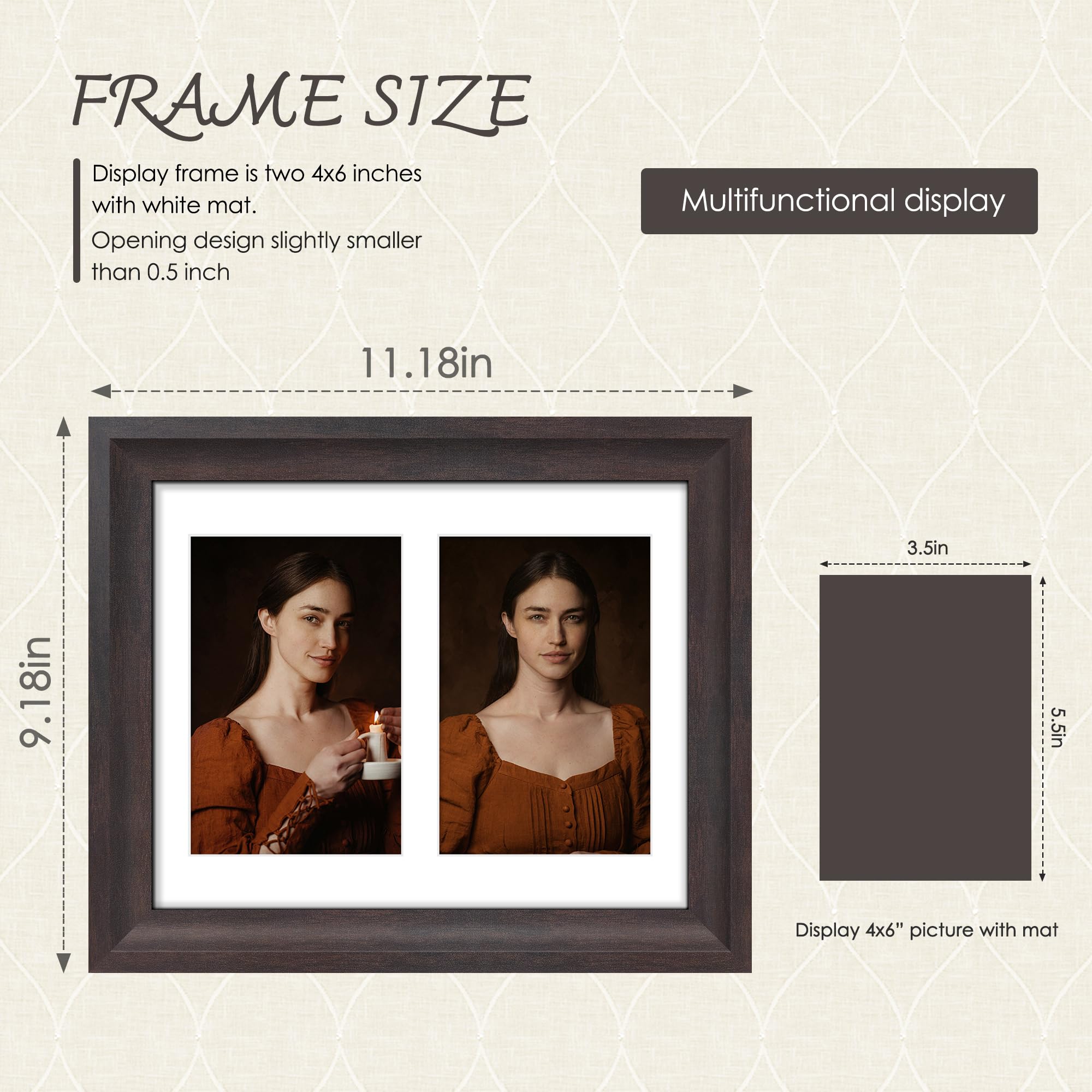 DUENPY 8x10 Picture Frame 4x6 Collage Picture Frame Displays Double 4x6 inch Photos or 8x10 (Without Mat) Wall Decor or Tabletop