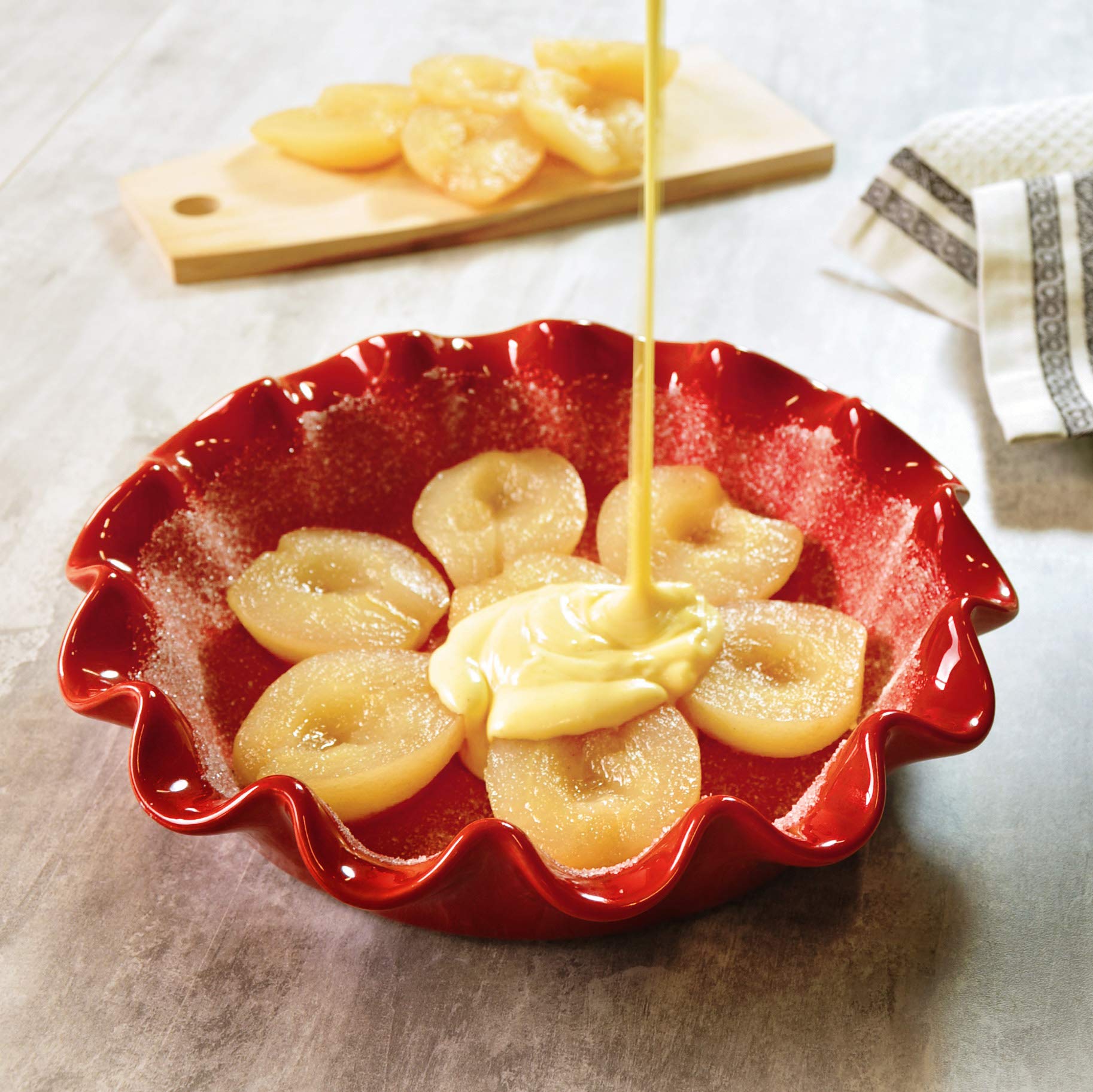 Emile Henry Made In France Ruffled Pie Dish 10.5'' X2.5'', 10.5'' By 2.5'', Burgundy Red