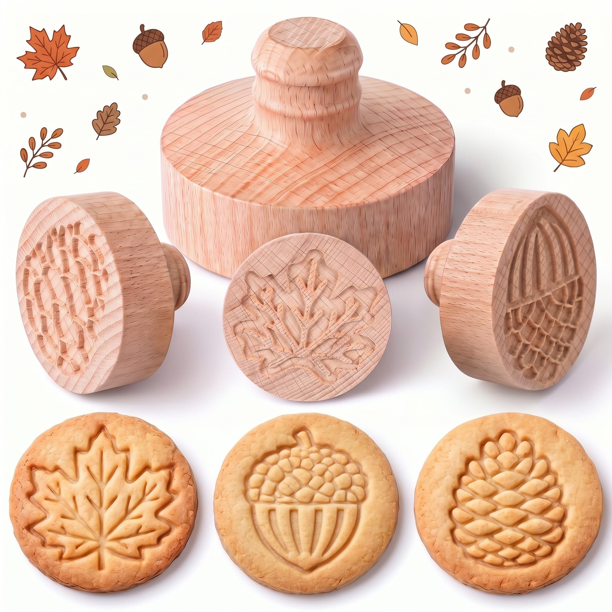 OBreezify 3 Set Fall Cookie Stamps, 2.5 Springerle Molds for Baking