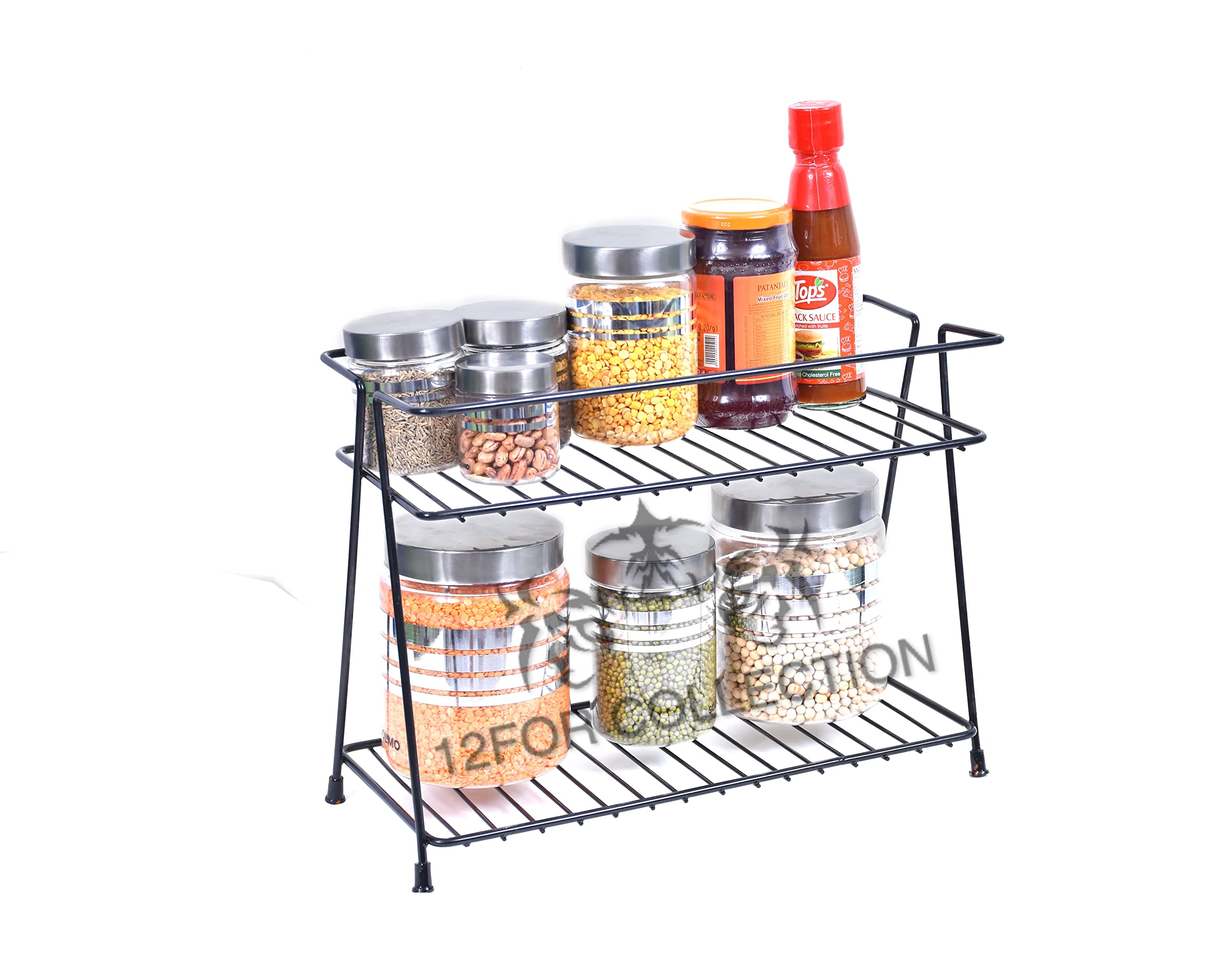 Cr18 Collection Black Kitchen Rack, 2Tier Trolley Basket Organizer For Kitchen Utensils, Dishes, Plates