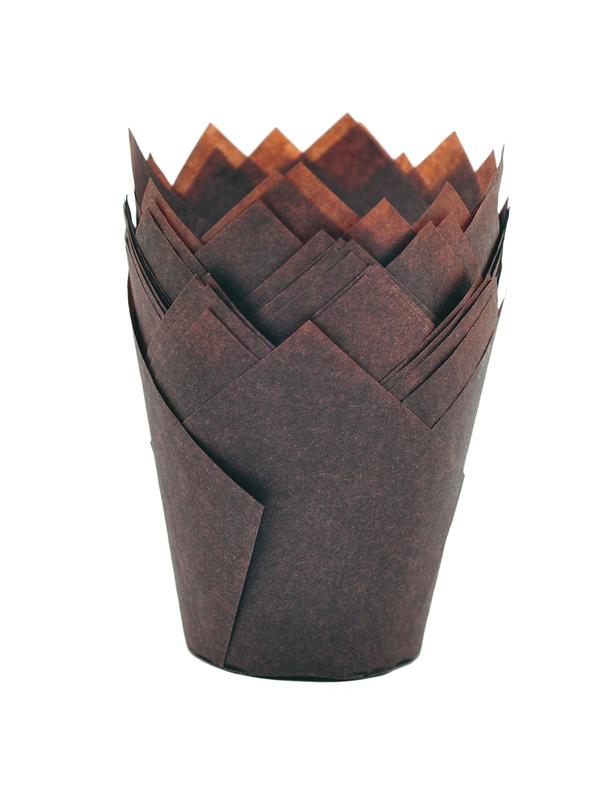 Qlsmypkg Large Muffin Greaseproof Paper Baking Cupcake Cups, 2-1/4'' X 4'' Chocolate Brown Tulip Baking Cup Case Of 125 Pcs (125