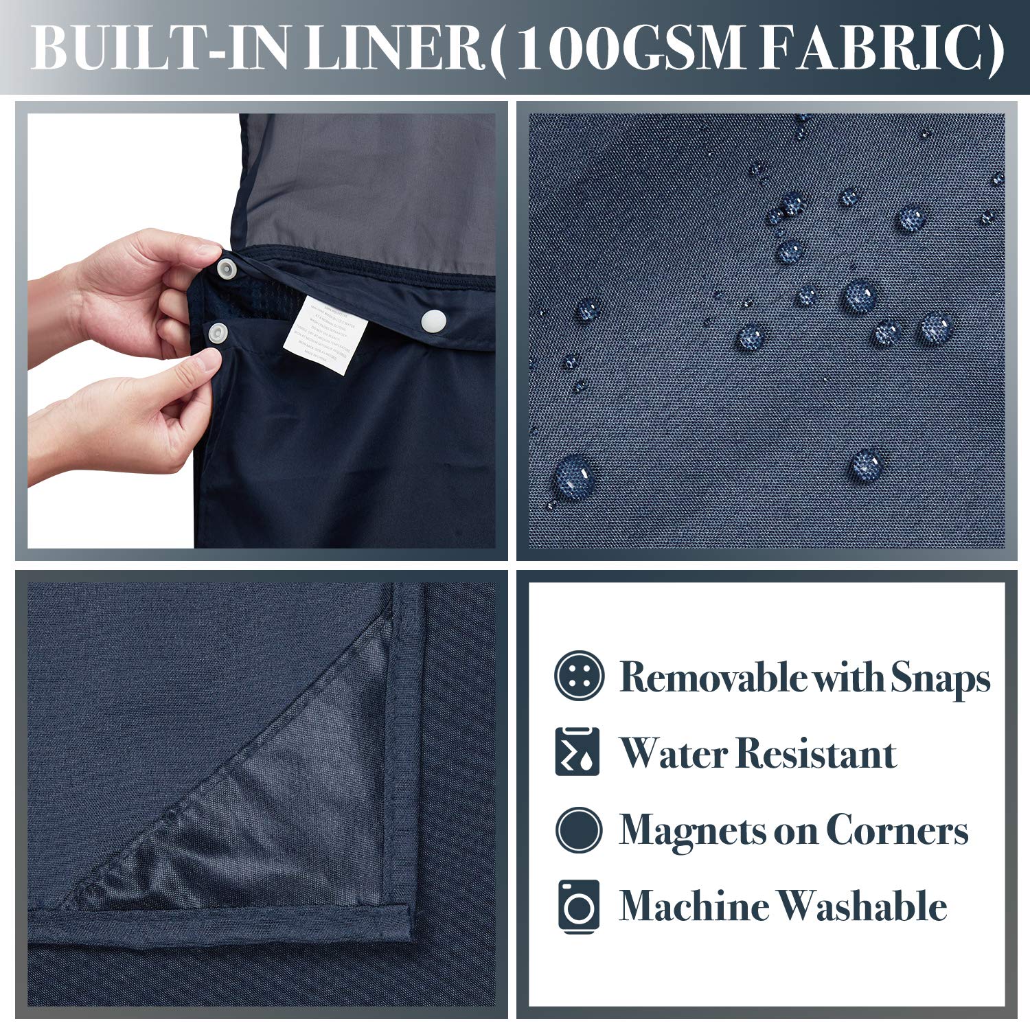 N&Y HOME Waffle Weave Shower Curtain with Snap-in Fabric Liner & Metal Hooks Set - Hotel Style  Mesh Top Window  Water-Repellent & Washable - 71x72  Navy Blue