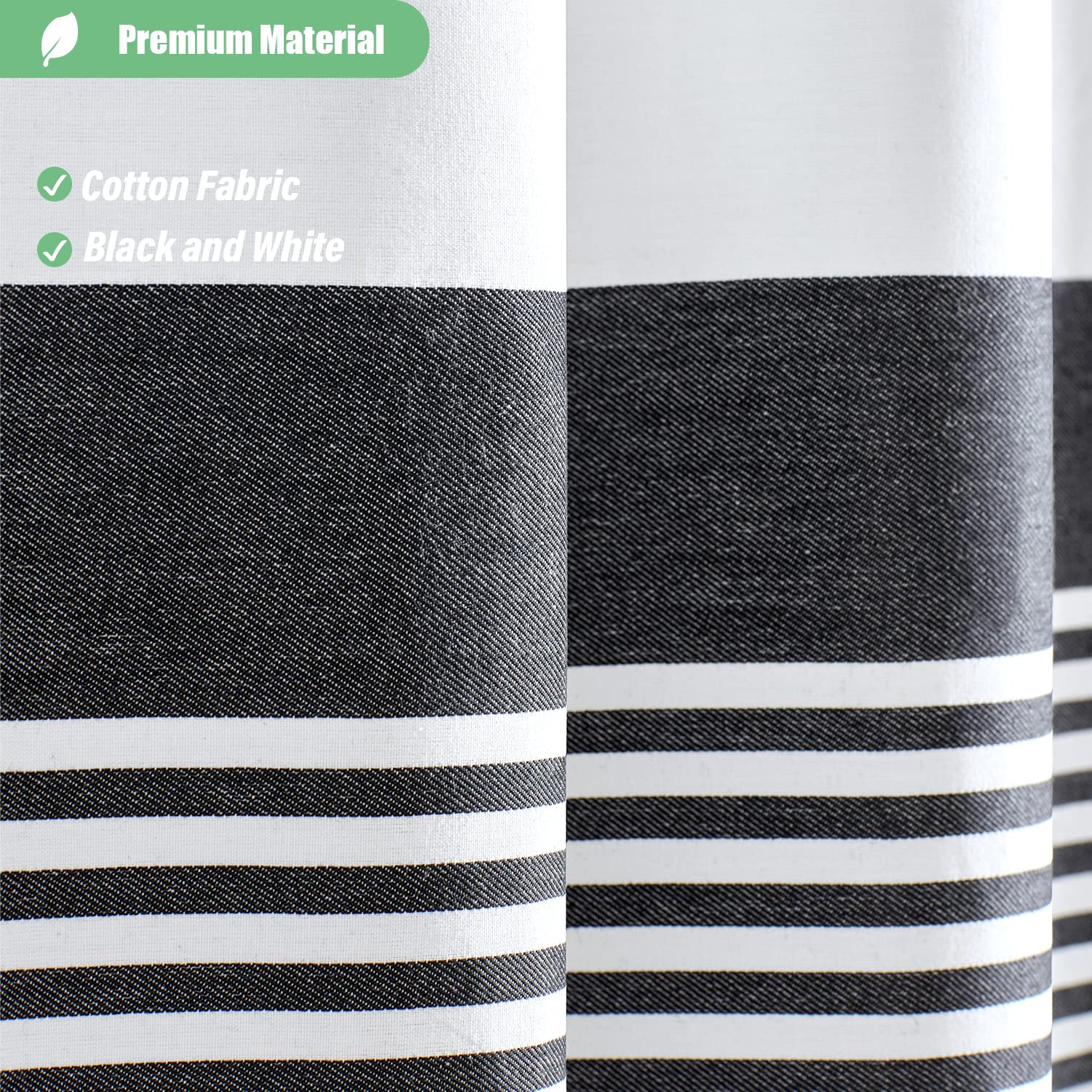 Dynamene Stall Fabric Shower Curtain - Modern Farmhouse Black and White Striped Cotton Cloth Shower Curtain with Boho Tassels  Small Hotel Luxury Bathroom Shower Curtain Set with 6 Hooks - W36 X H72