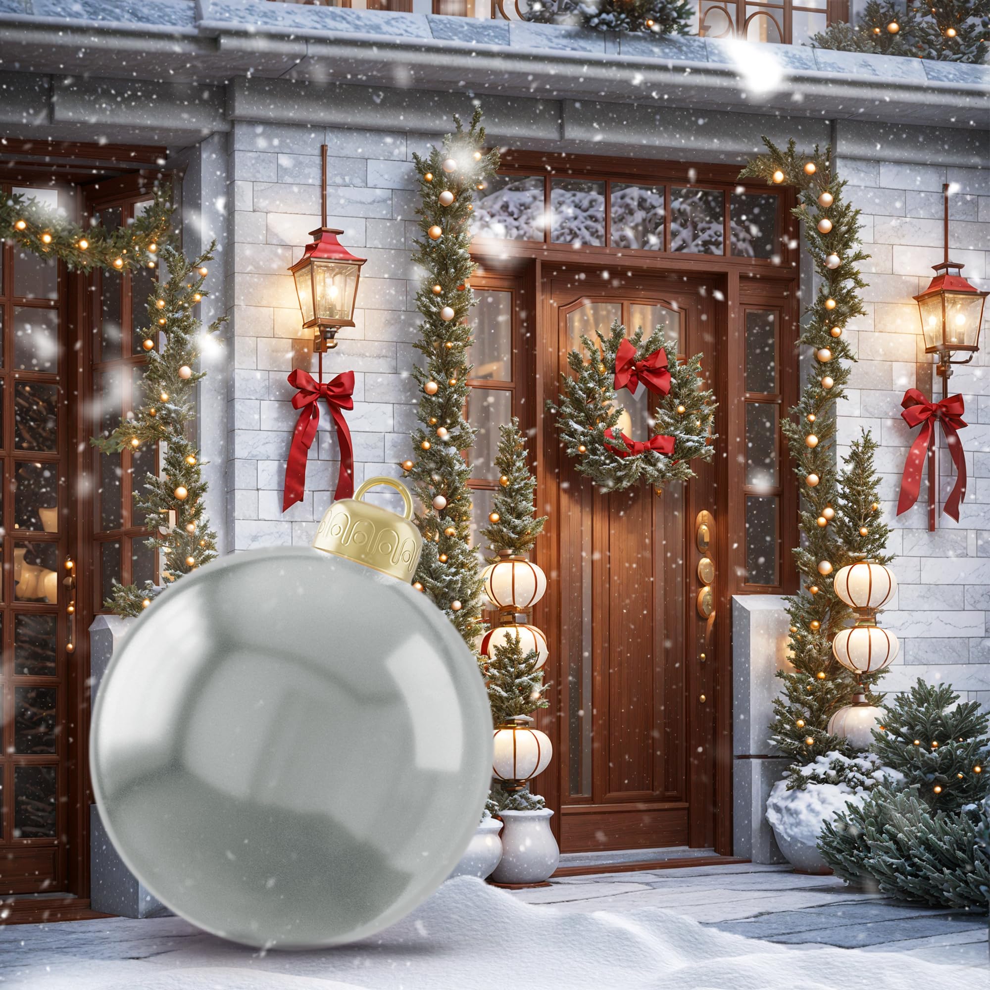 24 Inch Inflatable Christmas Balls PVC Xmas Inflatable Decorated Balls, Outdoor Inflatables Ornaments Big Christmas Ornaments Ba