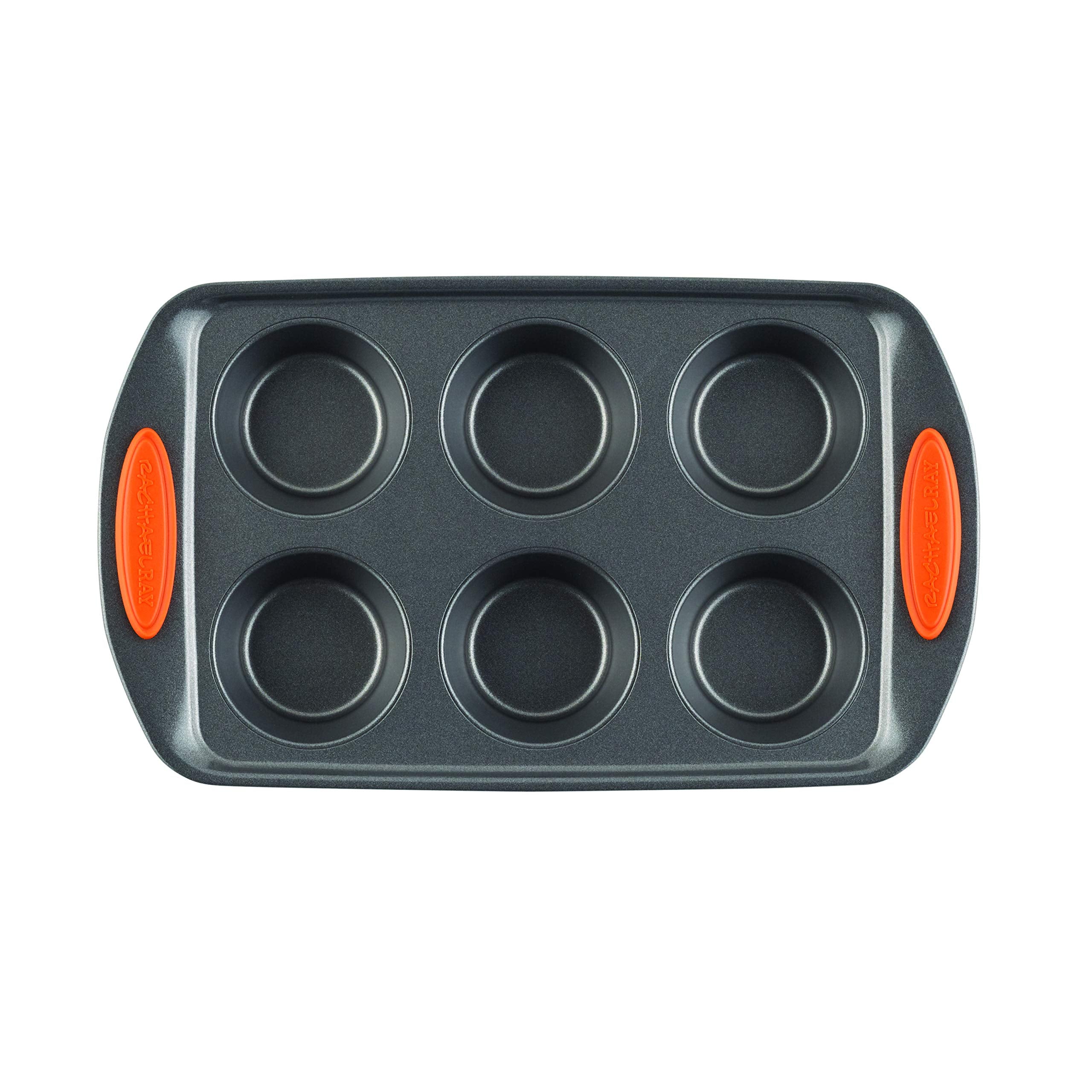 Rachael Ray Yum -O! Nonstick Bakeware 6-Cup Muffin Tin With Grips / Nonstick 6-Cup Cupcake Tin With Grips - 6 Cup, Gray