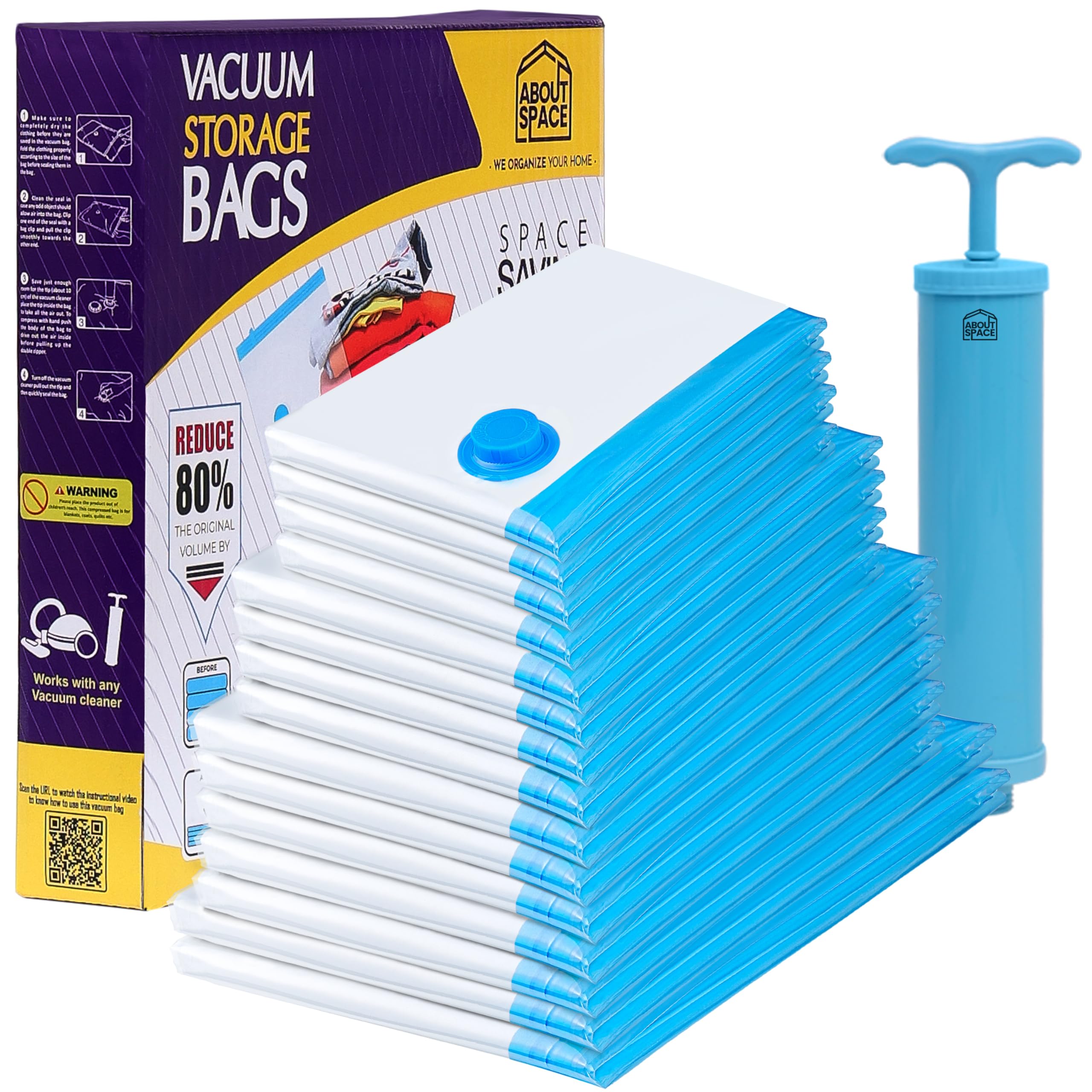 About Space Vacuum Compression Bags (15 Pack) With Hand Pump | 22X Jumbo/5 Jumbo/4L/4M Zip Seal Storage Bags | HeavyDuty Airti