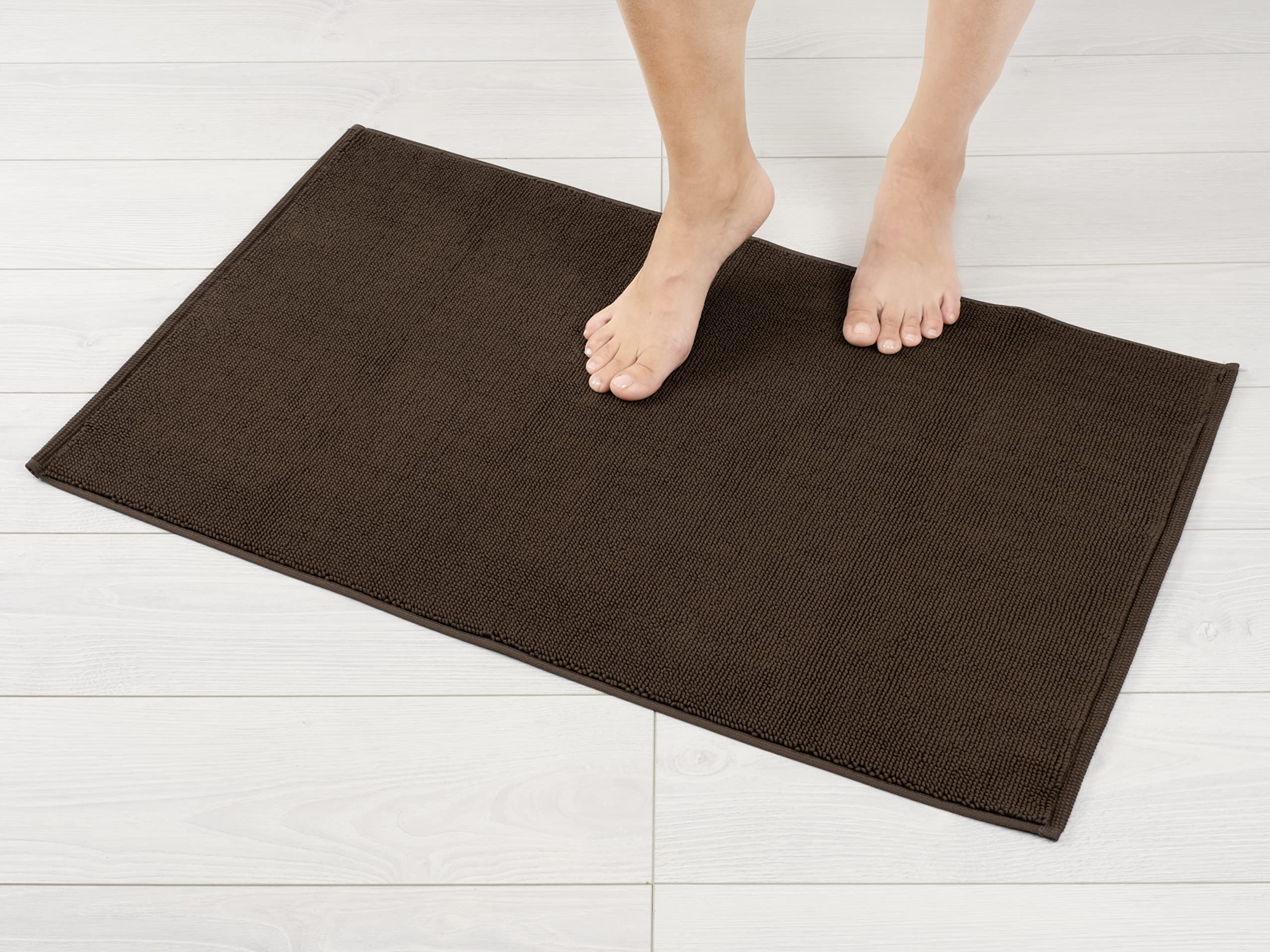 American Soft Linen Bath Rug, 20 in 34 in 100% Cotton Bath Mats Rugs for Bathroom, Non Slip Washable Shaggy Form Area Rugs, Brow