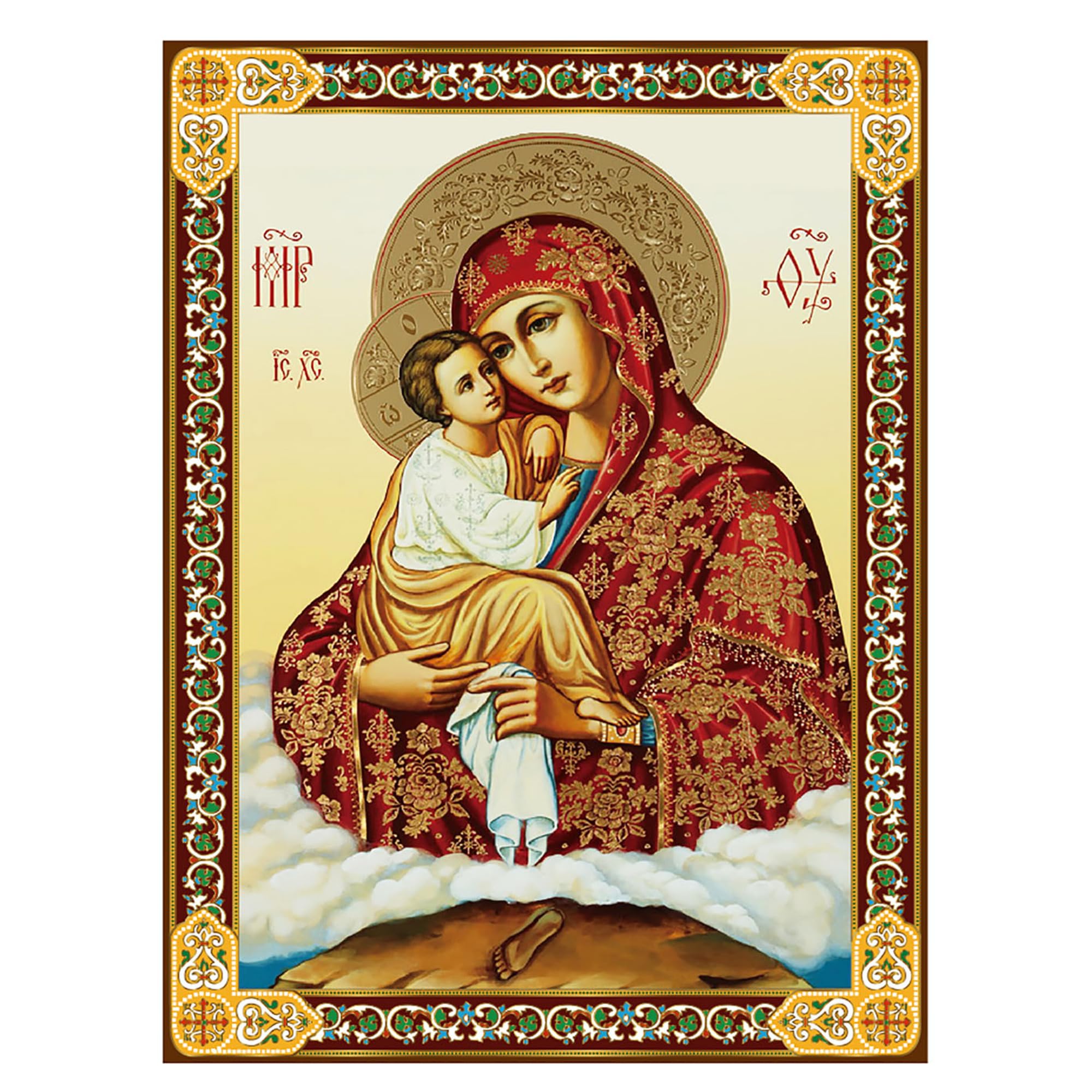 Needzo Madonna and Child - Icon of the Mother of God of Pochaev - Gold Foil Wooden Frame, 7.5 Inches