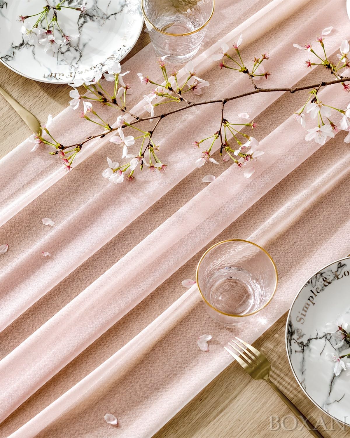 Boxan Gorgeous Blush Peach Sheer Table Runner 30X120 Inch For Light Peach Romantic Wedding Decor, Bridal & Baby Shower, Birthday