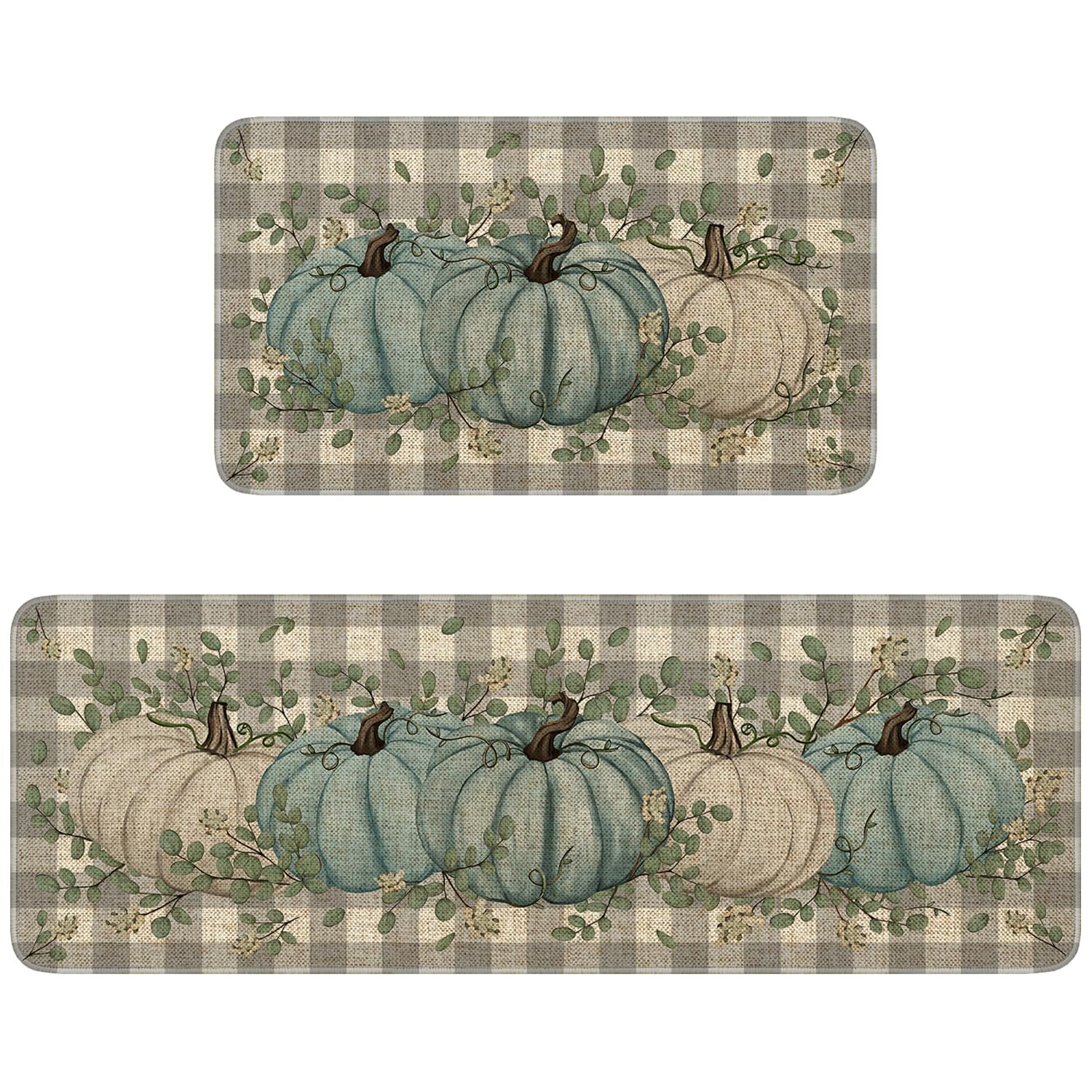 HSOWKDN Fall Kitchen Mats Set of 2,Fall Kitchen Decor Pumpkin Mat for Floor Thanksgiving Rugs Decorations, Non Slip Washable Rug