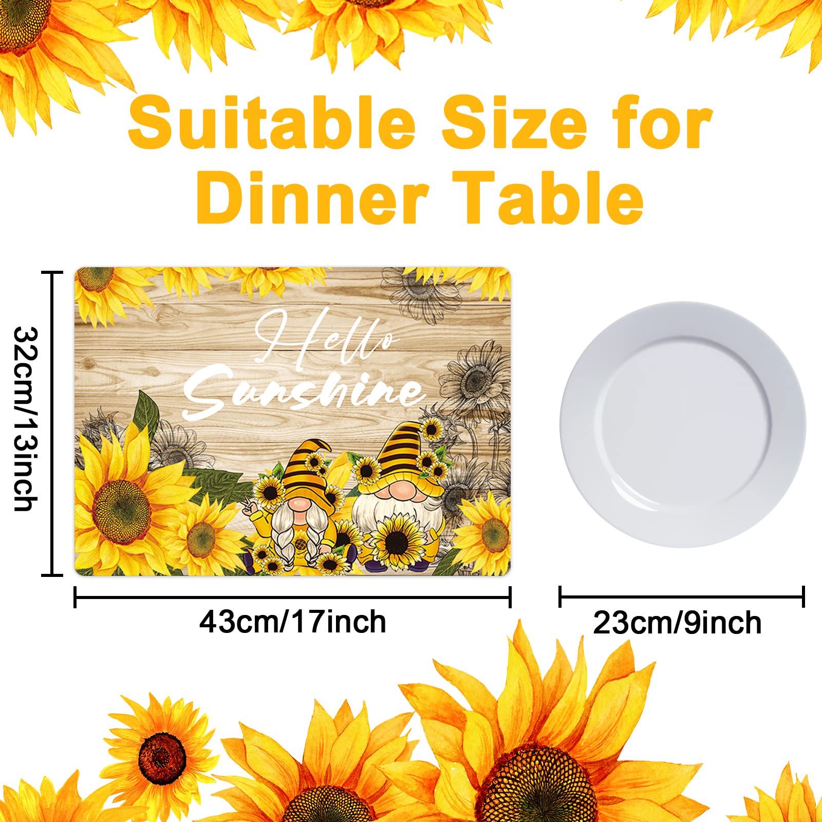 Sunflower Placemats Set Of 6 Sunshine Plastic Table Mats Vintage Sunflower Theme Place Mats Summer Holiday Washable Table Placem