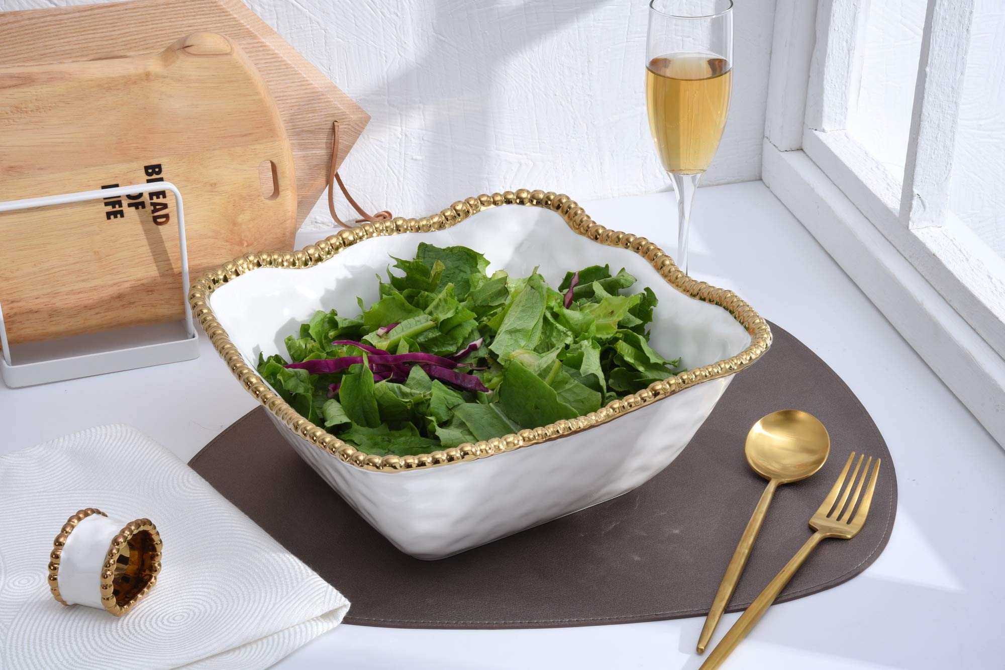 Pampa Bay Golden Salerno Porcelain Large Square Salad Bowl