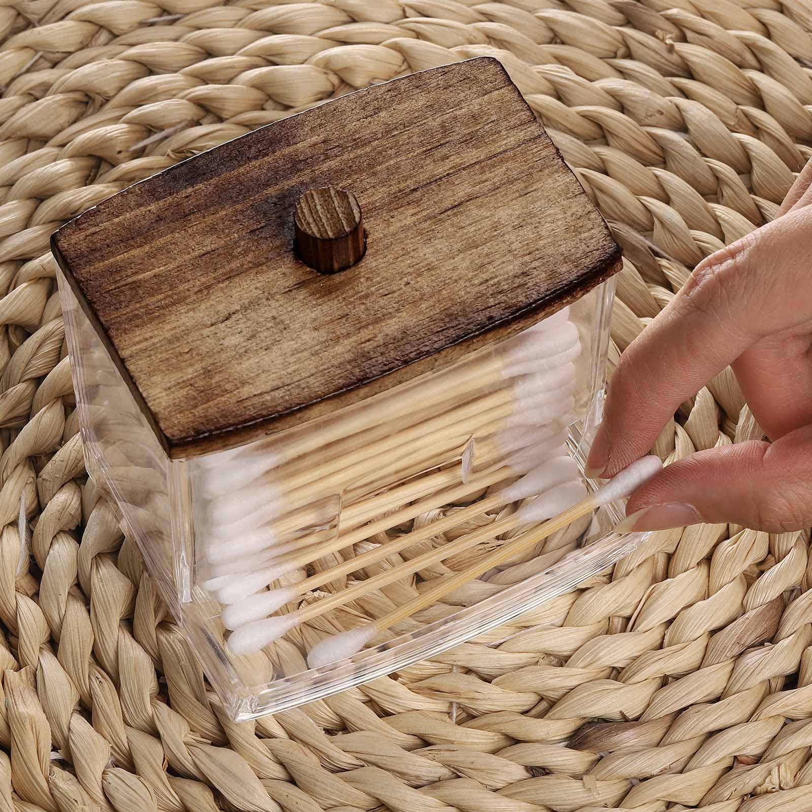 Tbestmax 7 Oz Cotton Swab Pads Holder, Qtip Cotton Buds Ball Dispenser, Bathroom Containers Apothecary Jar For Storage Brown Woo
