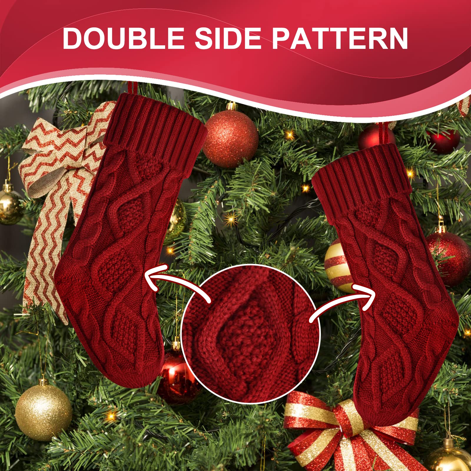 Kunyida 14 4PCS Unique Burgundy Knit Christmas Stockings,Style2