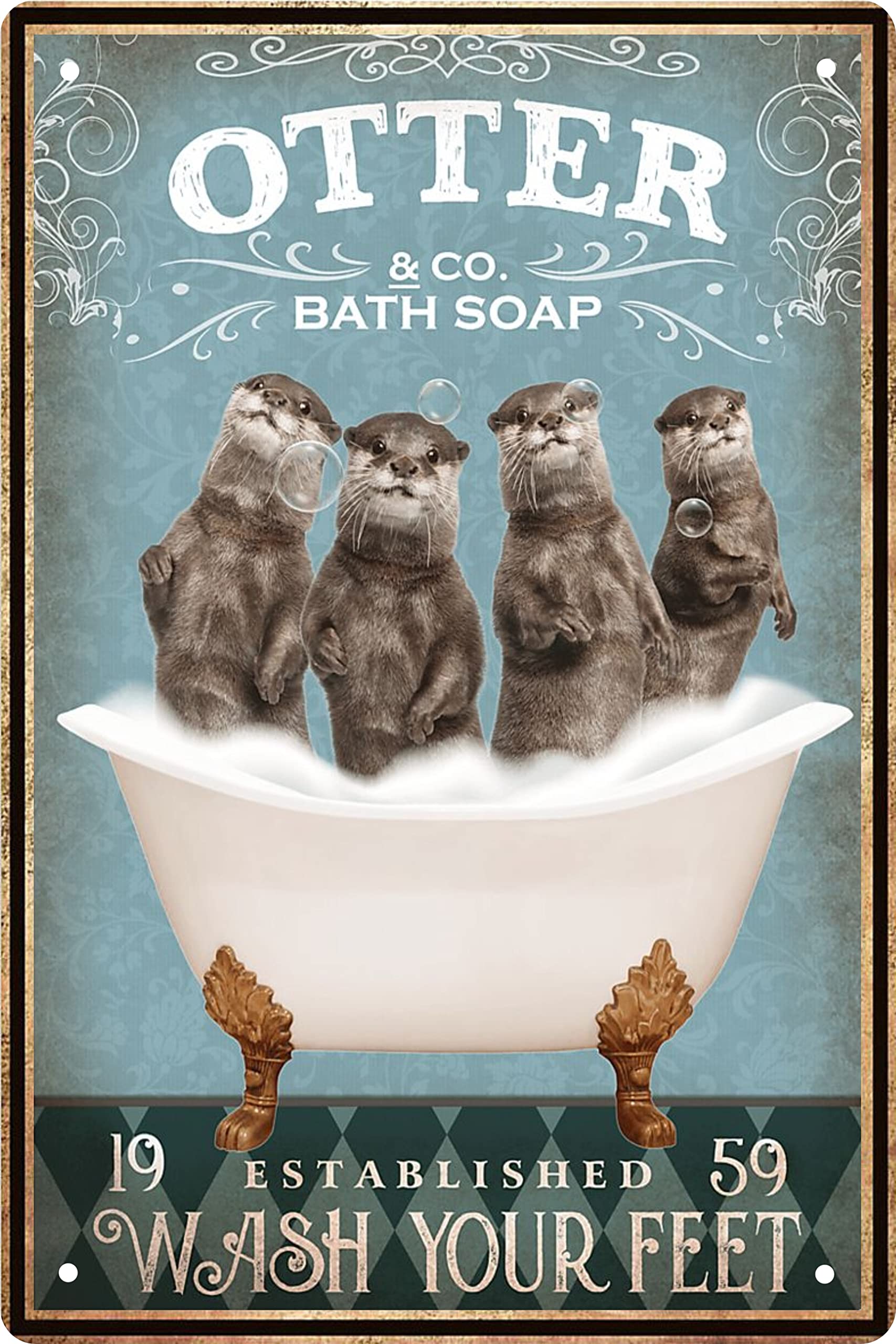 Funny Otter Decor Vintage Bathroom And Bathtub Metal Tin Sign Decor Otter Pet Lovers Gift Farm Home Bar Bathroom Man Cave Retro