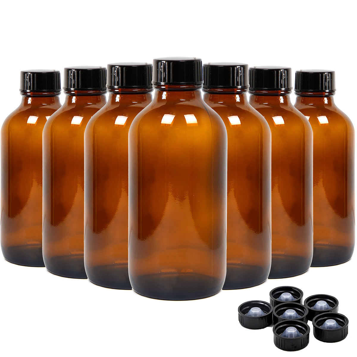 Youngever 16 Pack Amber Glass Bottles With Lids, Refillable Container For Essential Oils, Vanilla Extract And More (4 Ounce)