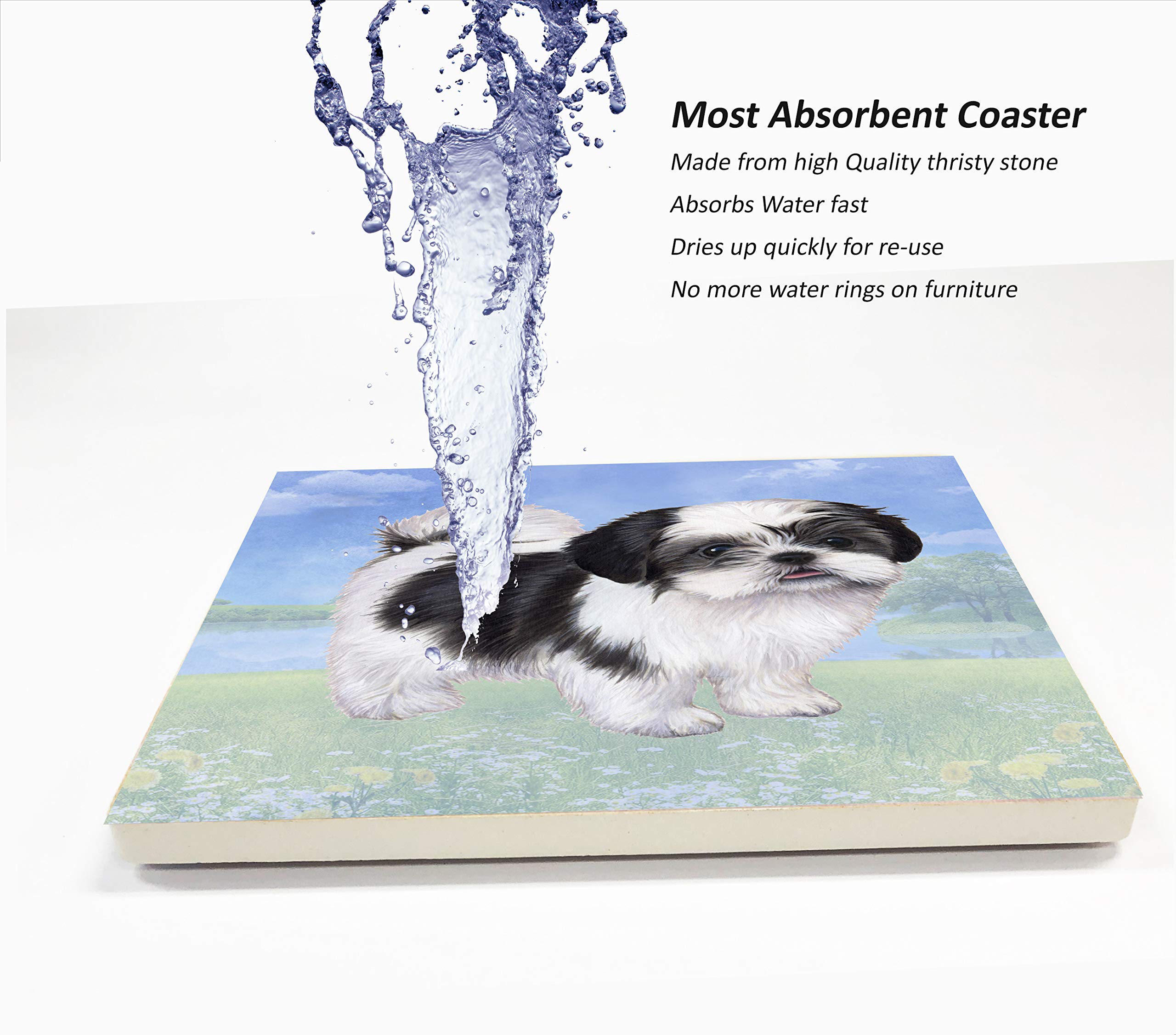 E&S Imports Ceramic Coaster - Shih Tzu B&W Puppy Cut (1)