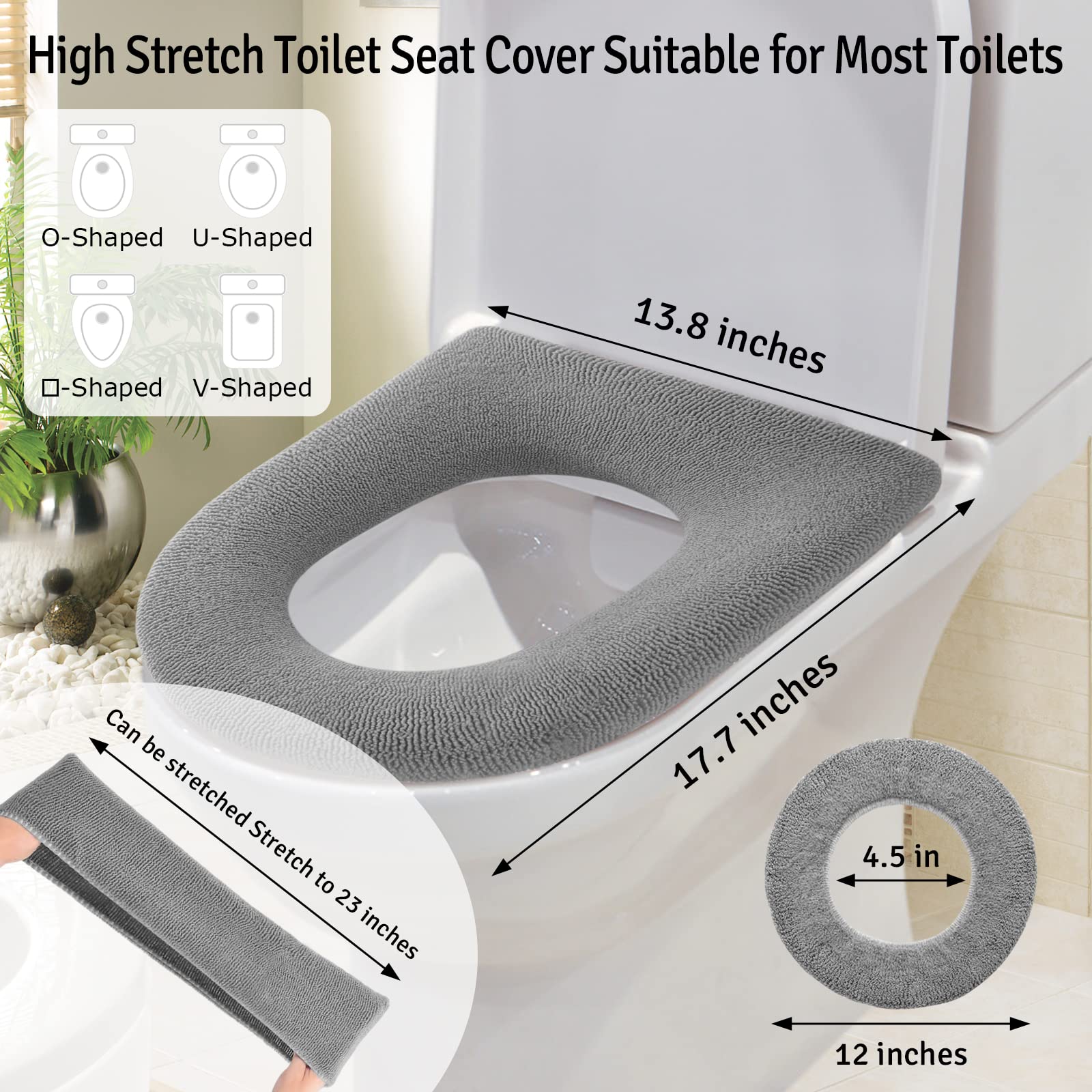 Legigo 5 Pack Thicker Bathroom Toilet Seat Cover Pads- Soft Warmer Toilet Seat Cushion Cover Stretchable Washable Fiber Cloth, E