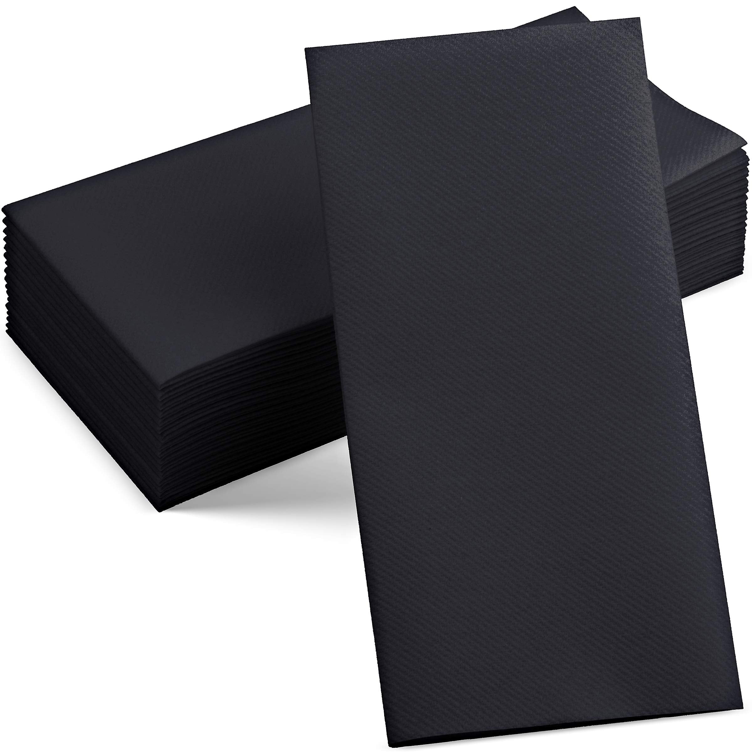 100 Linen-Feel Black Paper Napkins - Decorative Cloth-Like Black Dinner Napkins - Soft And Absorbent. For Kitchen, Party, Weddin